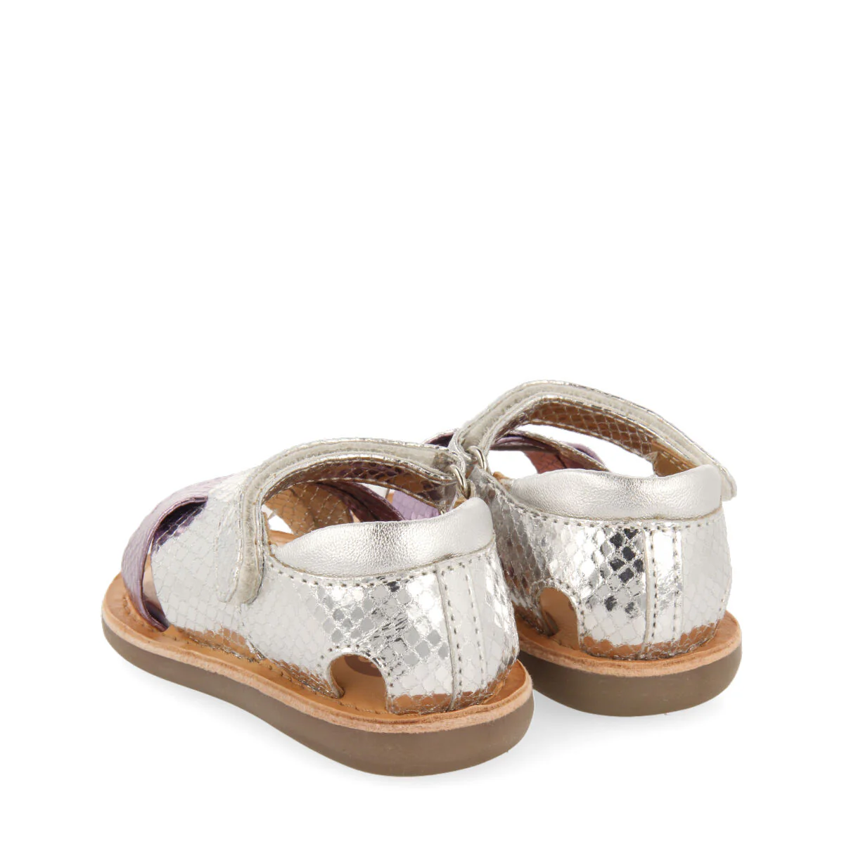 Tame girls metallic silver and animalrint two tone sandals - Image 4