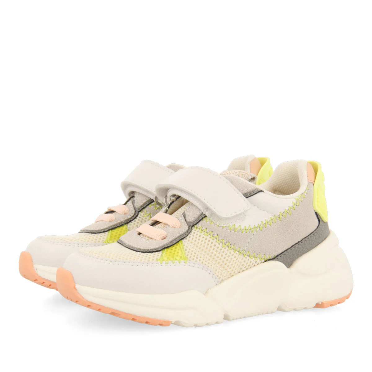 Tapalpa girls white mesh sneakers with colourful neon yellow touches - Image 2