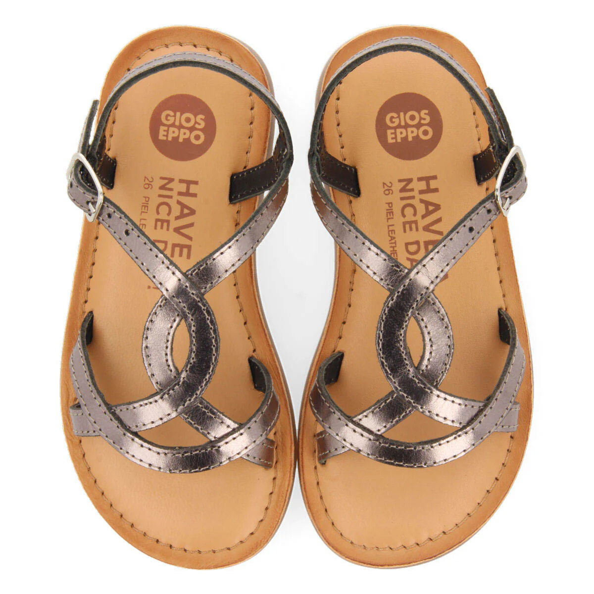 Tilly girls metallic dark silver leather sandals - Image 3