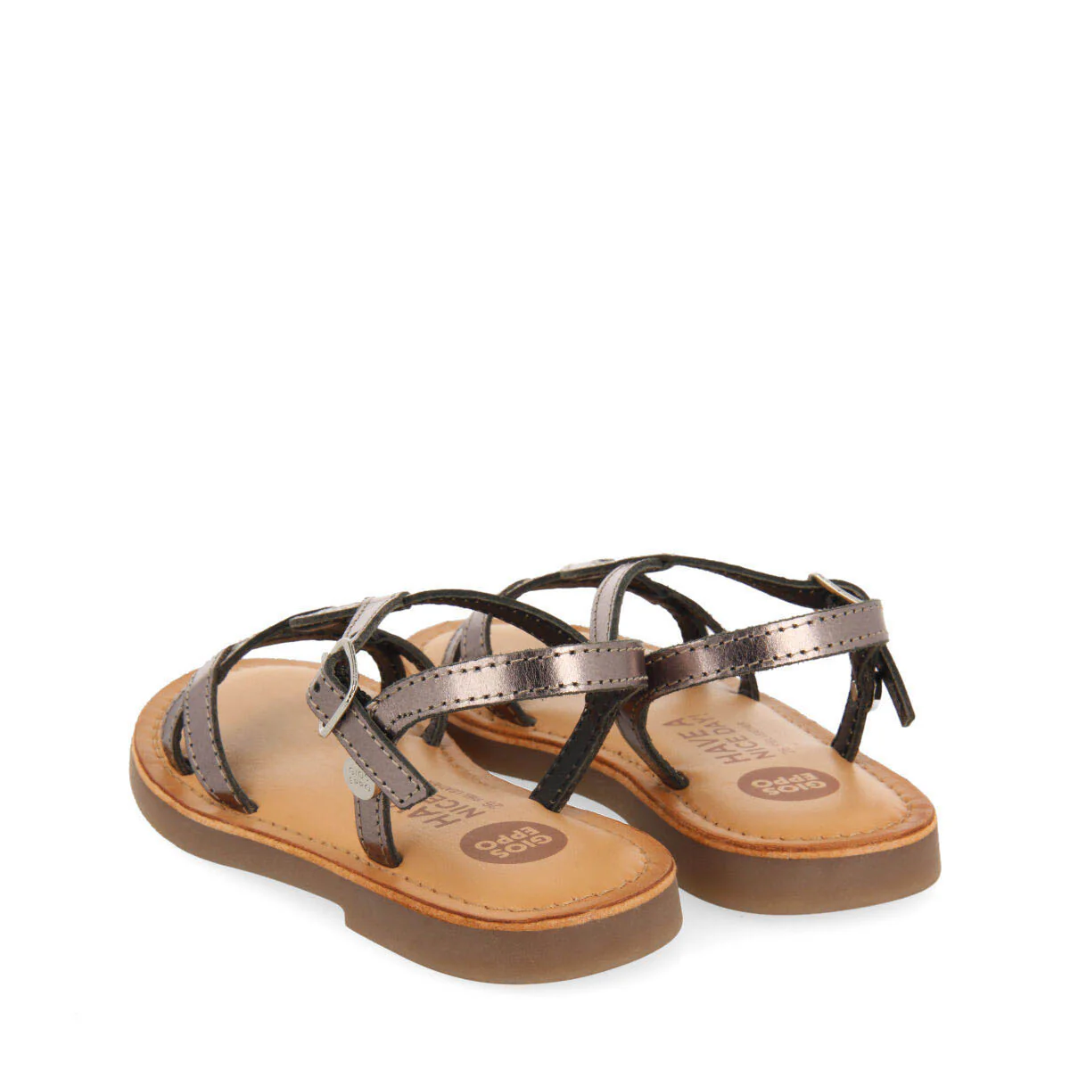 Tilly girls metallic dark silver leather sandals - Image 4
