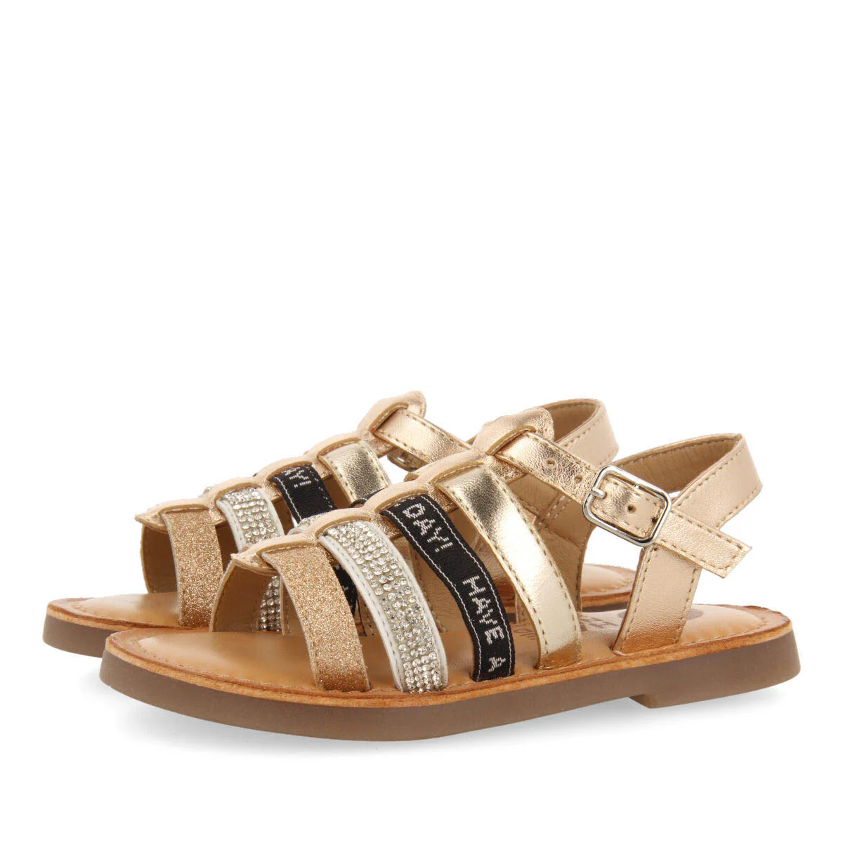 Tingry girls leather sandals with multicoloured details - Image 2