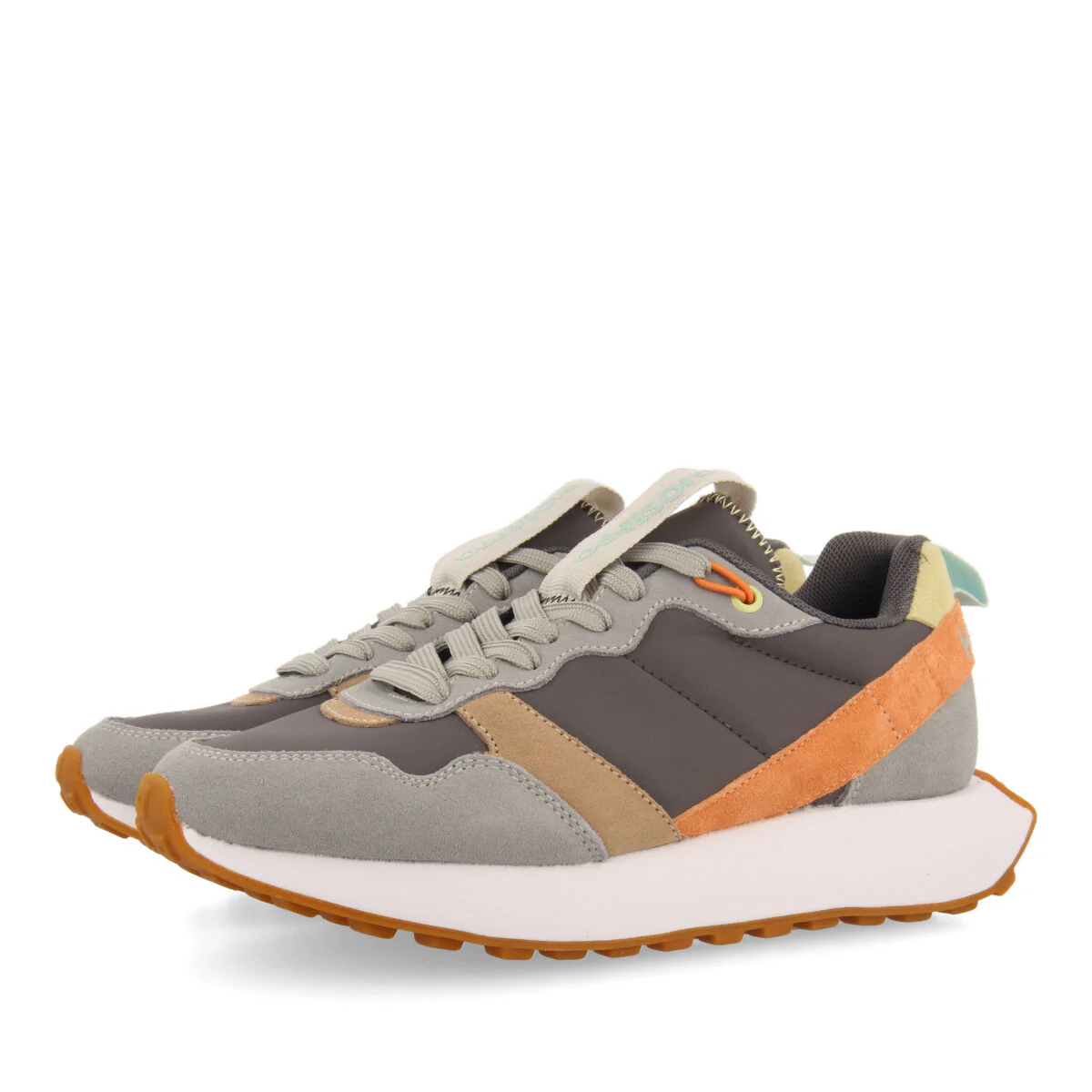 Treban women's grey retro-style sneakers with multicoloured details - Image 2
