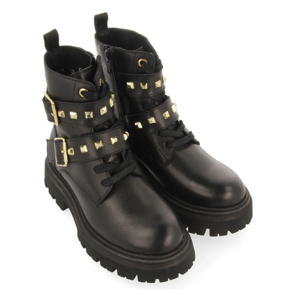 Trins children's black leather lace-up ankle boots with decorative buckles - Image 2