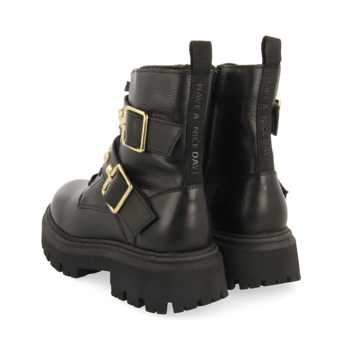 Trins children's black leather lace-up ankle boots with decorative buckles - Image 3