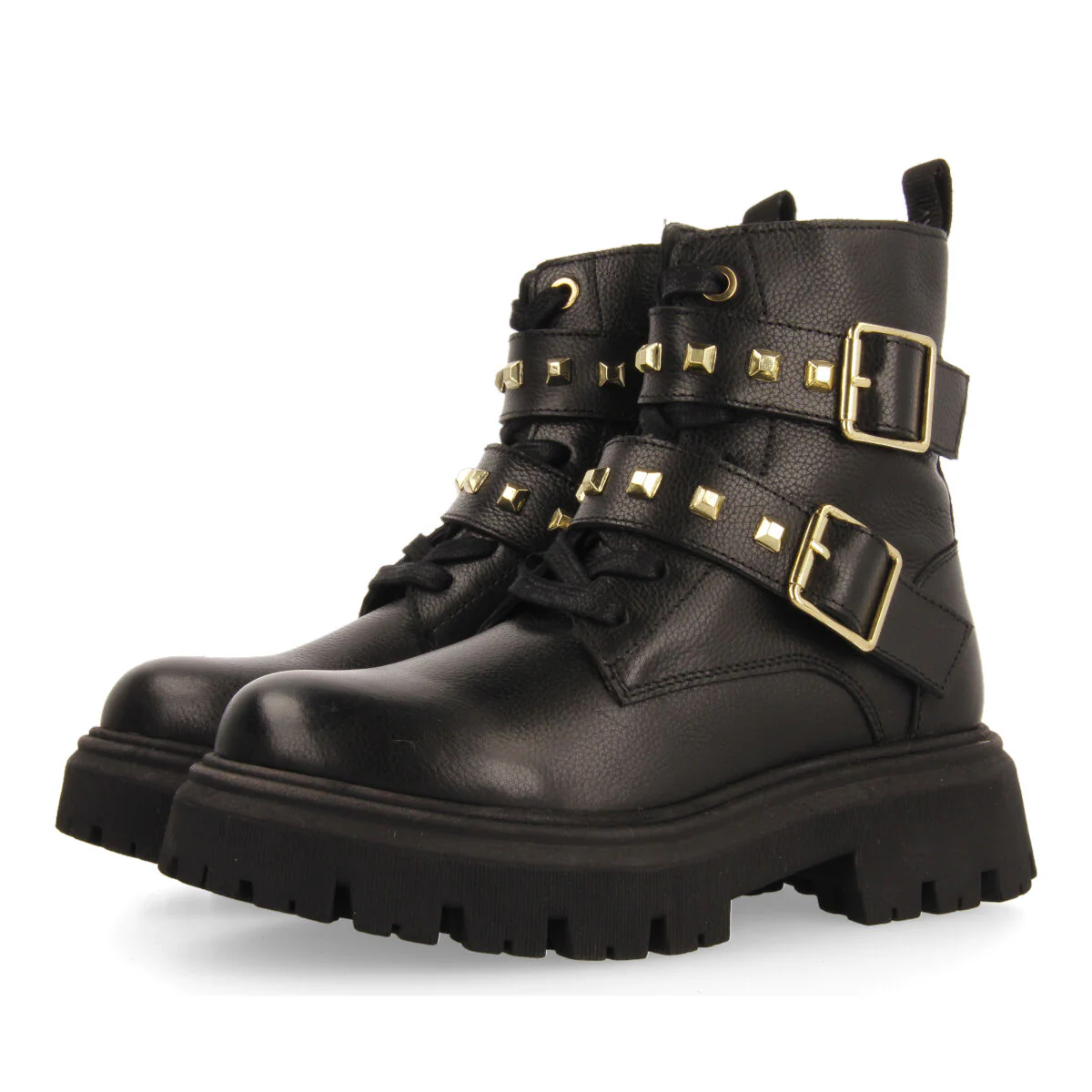 Trins children's black leather lace-up ankle boots with decorative buckles - Image 4