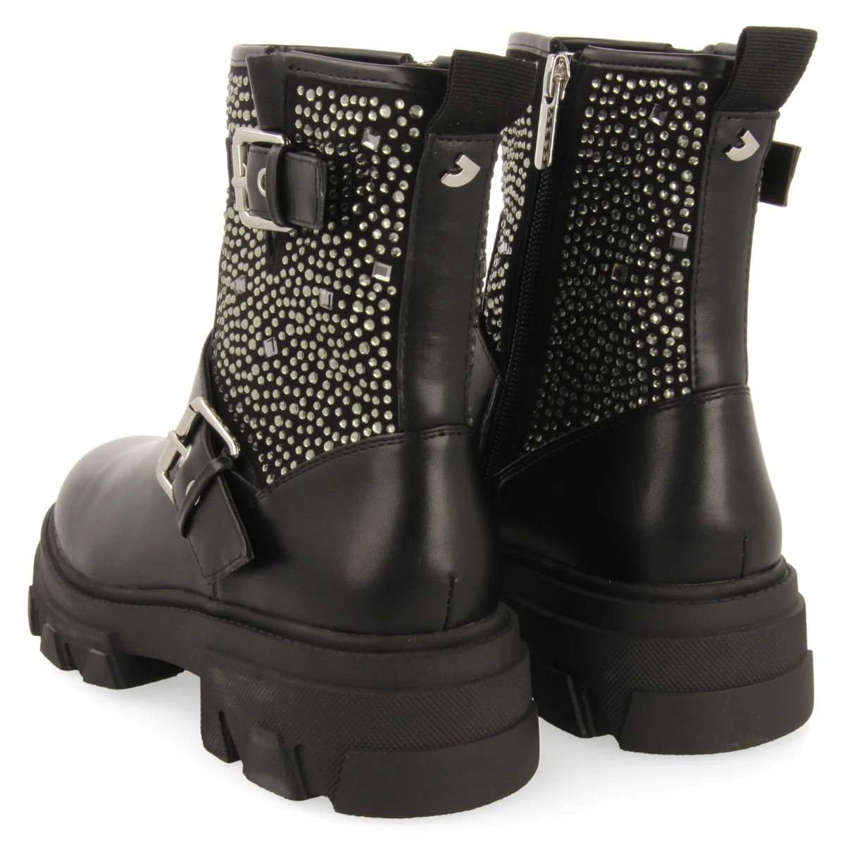 Tyndall women's black biker boots with decorations, buckles and track soles - Image 4