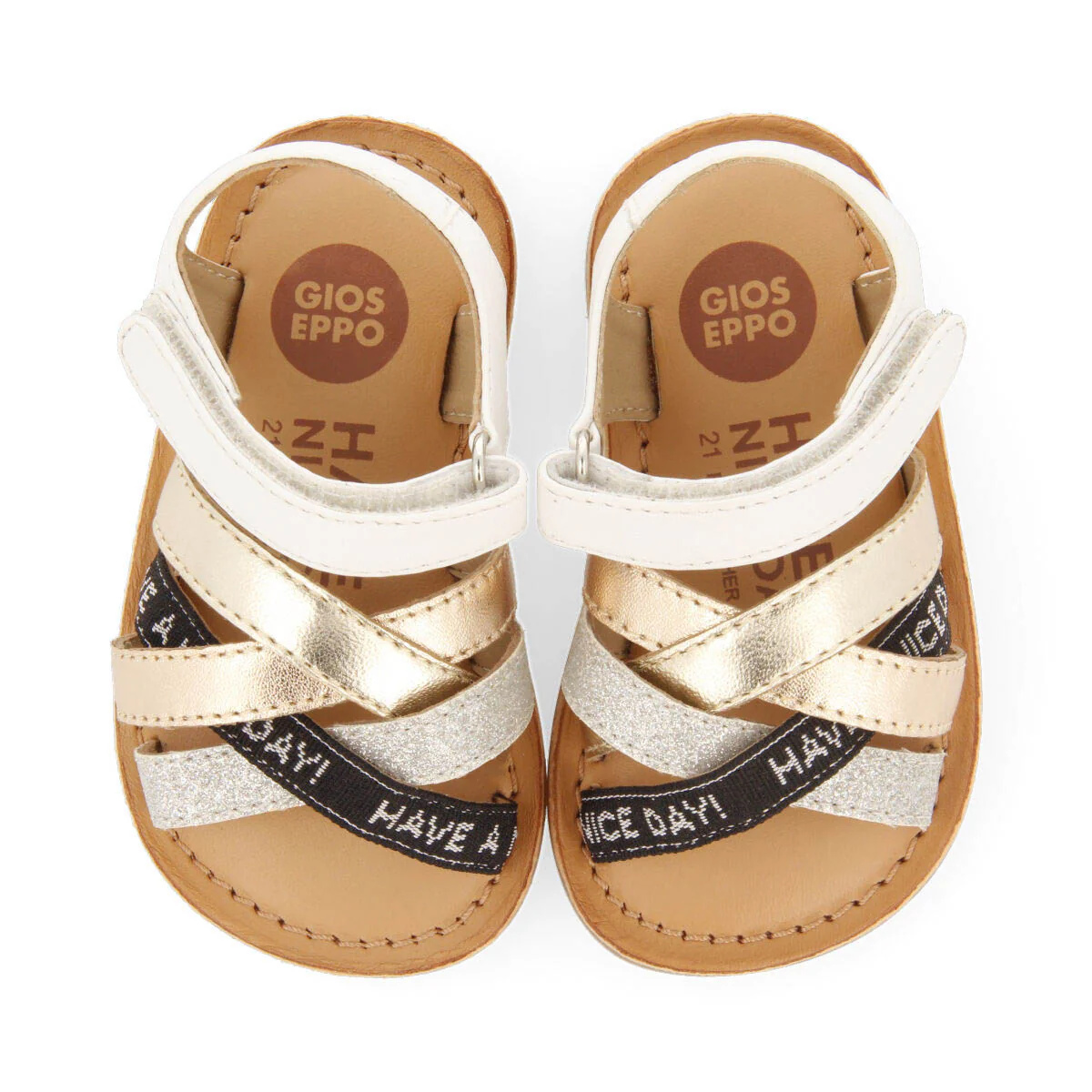 Ucayali girls leather sandals with glitter and logos - Image 3