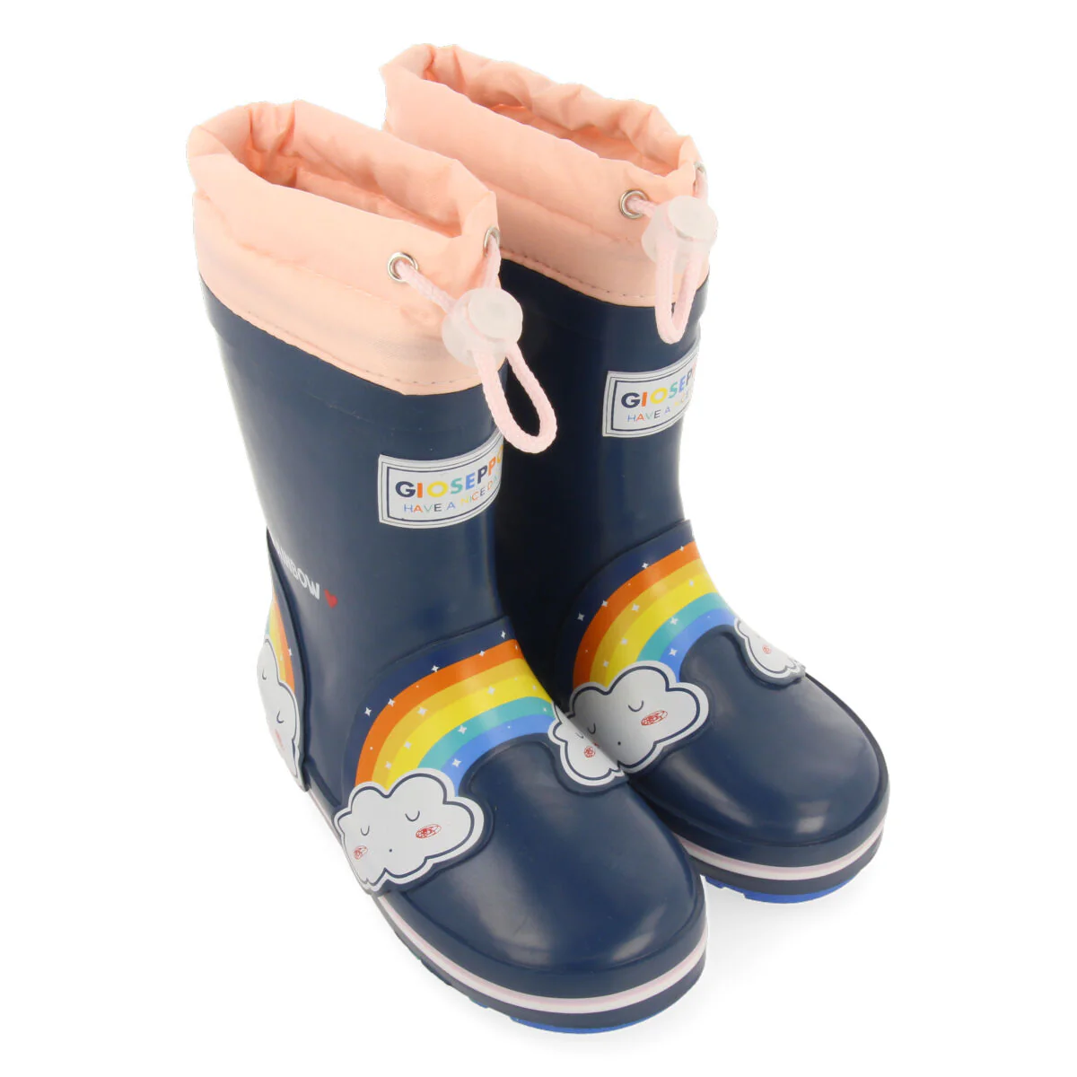 Unken children's navy blue welly boots with clouds and rainbows - Image 3