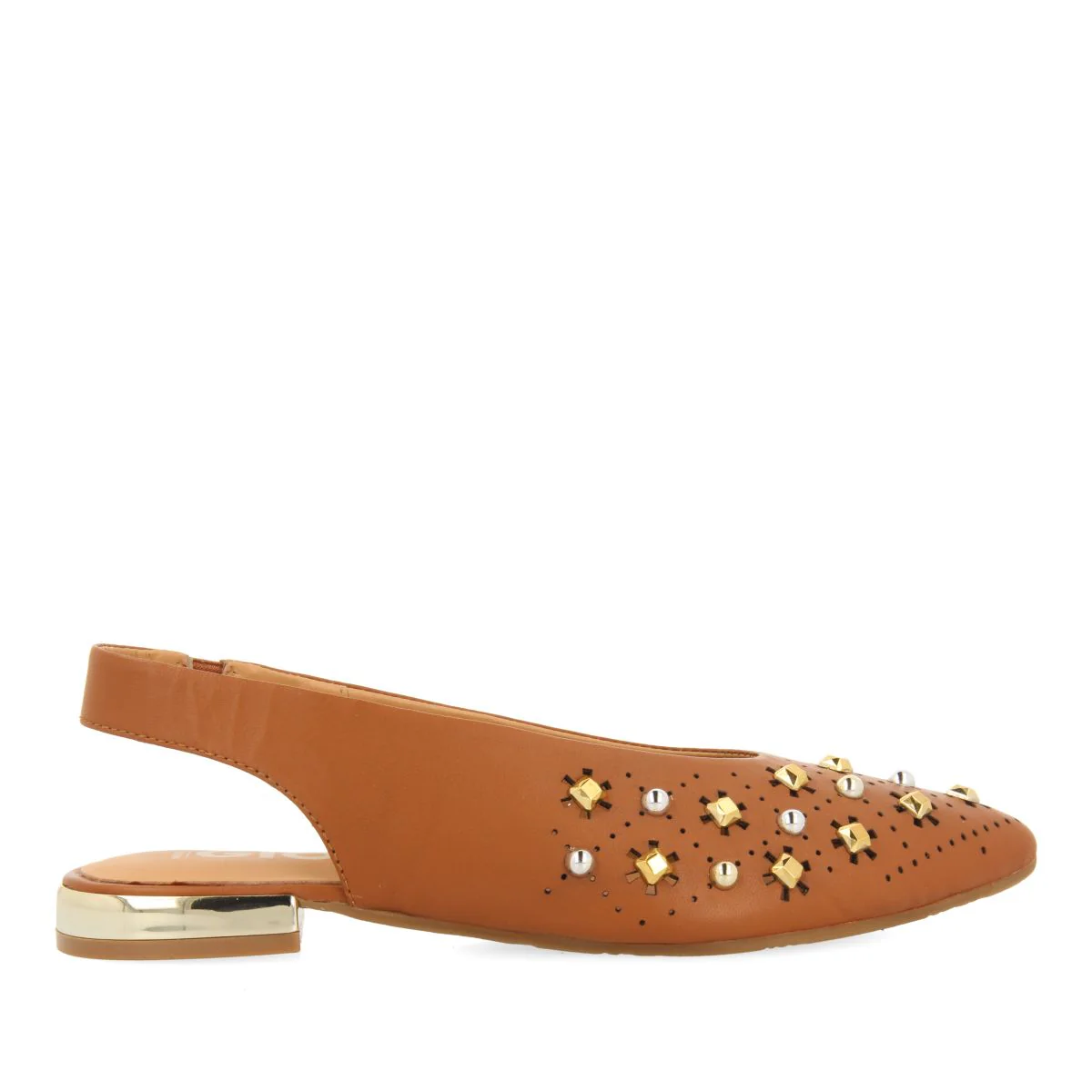 UNLINED LEATHER BALLERINAS IN LEATHER COLOR WITH STUD DETAIL FOR WOMEN DAKOVO