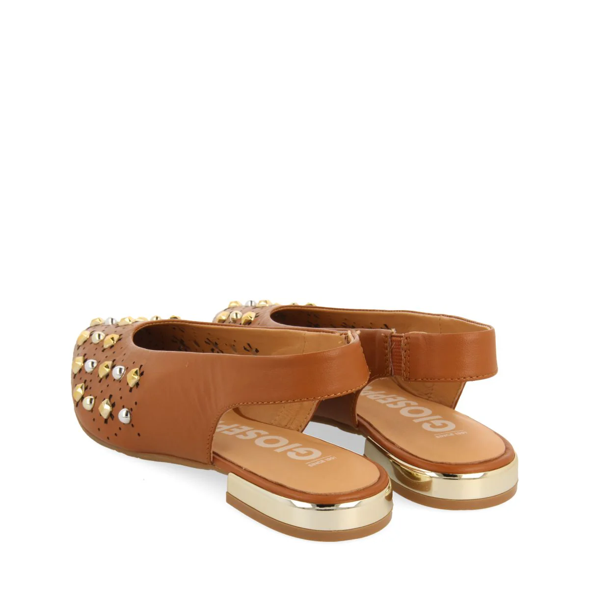 UNLINED LEATHER BALLERINAS IN LEATHER COLOR WITH STUD DETAIL FOR WOMEN DAKOVO - Image 3