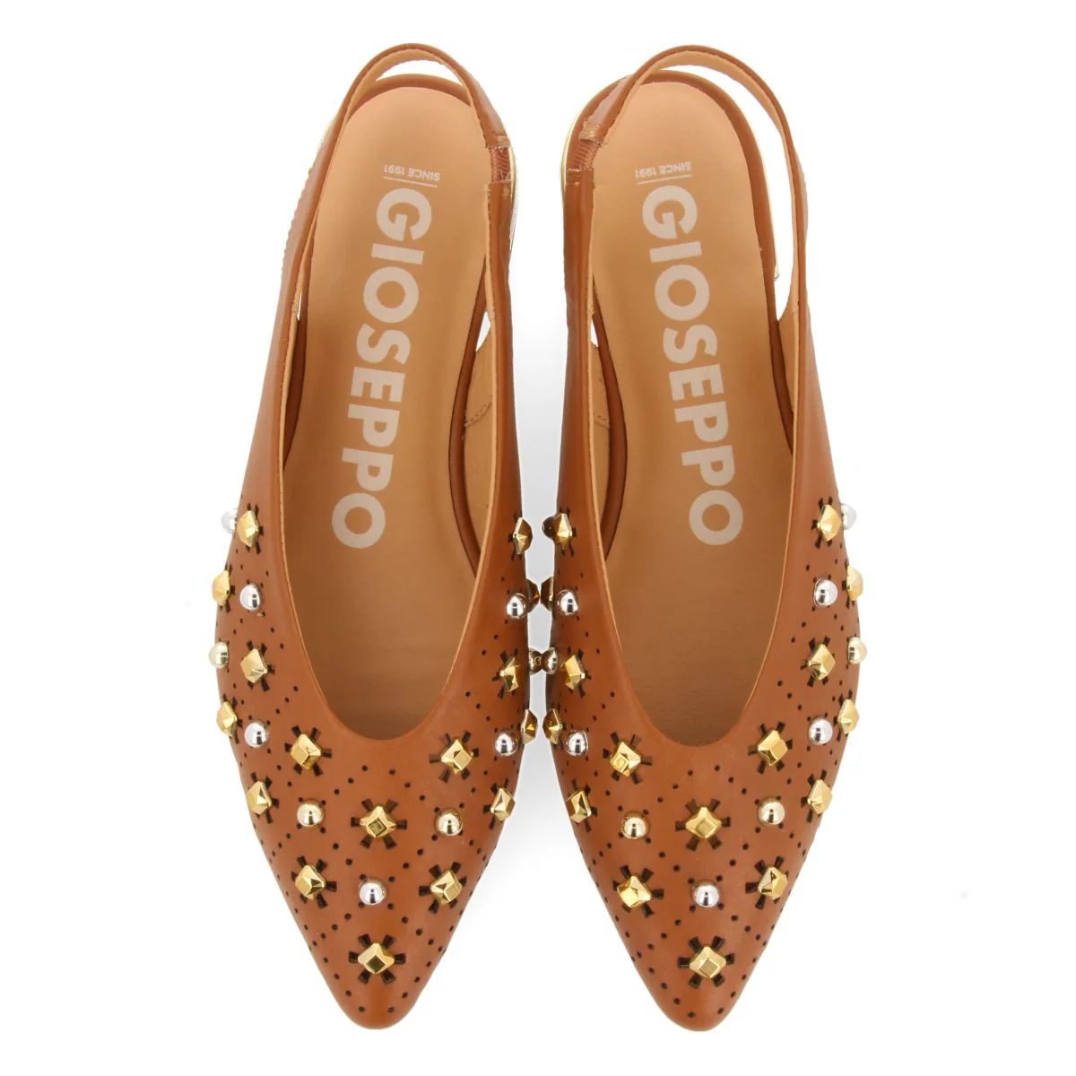 UNLINED LEATHER BALLERINAS IN LEATHER COLOR WITH STUD DETAIL FOR WOMEN DAKOVO - Image 4