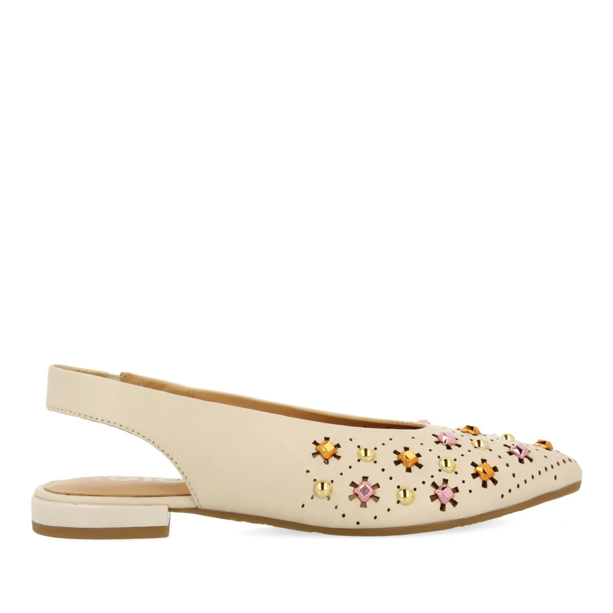 UNLINED OFF-WHITE LEATHER BALLERINA FLATS WITH STUD DETAIL FOR WOMEN DAKOVO