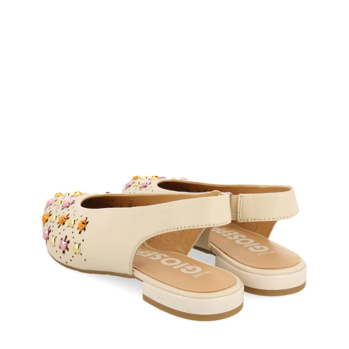 UNLINED OFF-WHITE LEATHER BALLERINA FLATS WITH STUD DETAIL FOR WOMEN DAKOVO - Image 4