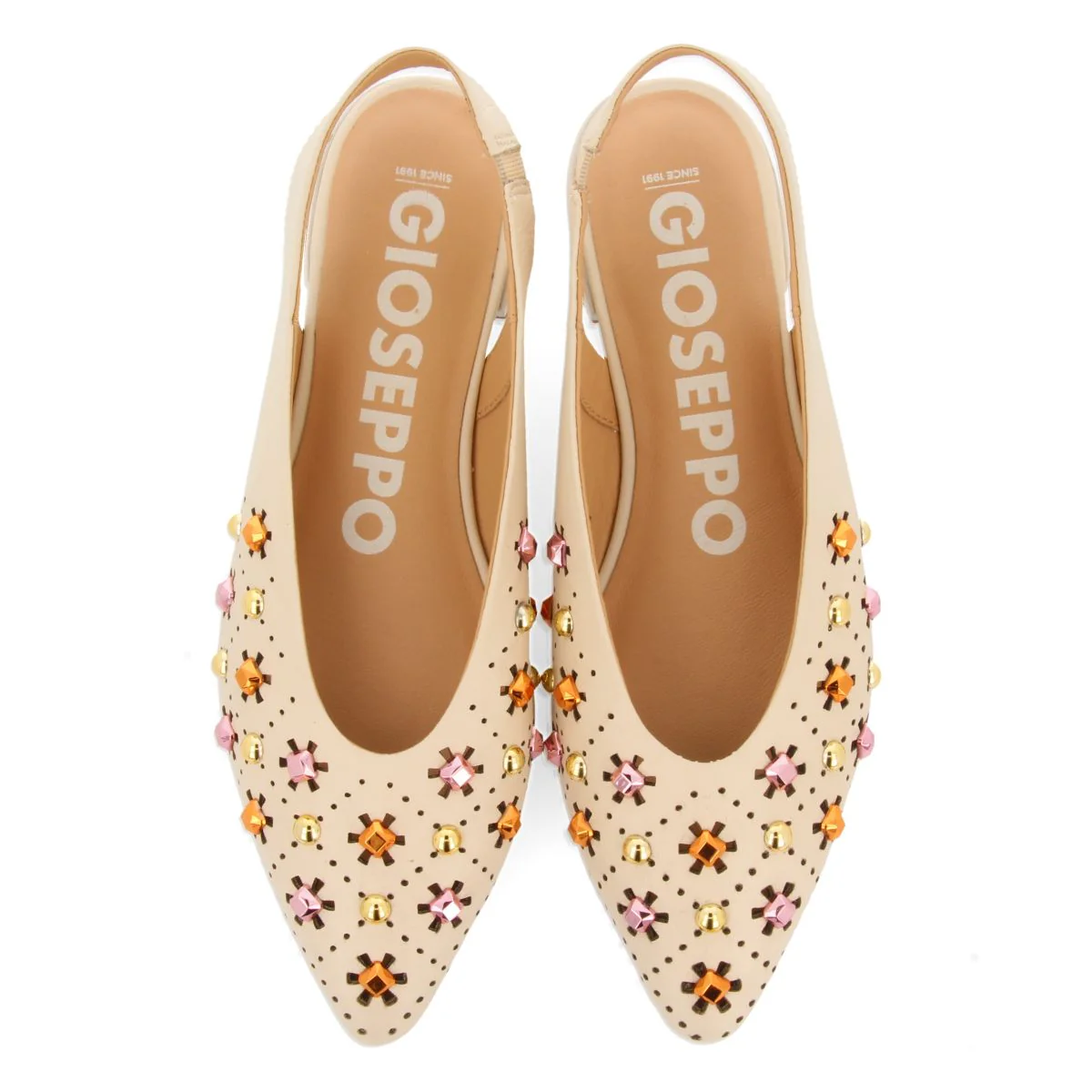 UNLINED OFF-WHITE LEATHER BALLERINA FLATS WITH STUD DETAIL FOR WOMEN DAKOVO - Image 5
