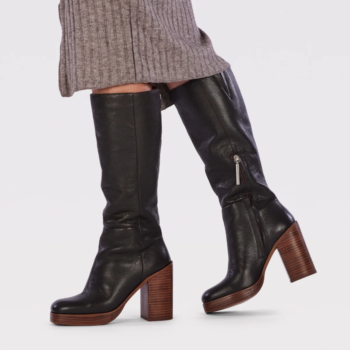 Unstad women's coffee-coloured leather boots with wide heels and platforms - Image 2