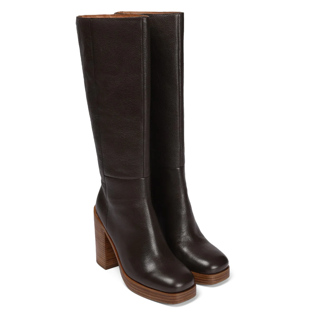 Unstad women's coffee-coloured leather boots with wide heels and platforms - Image 4