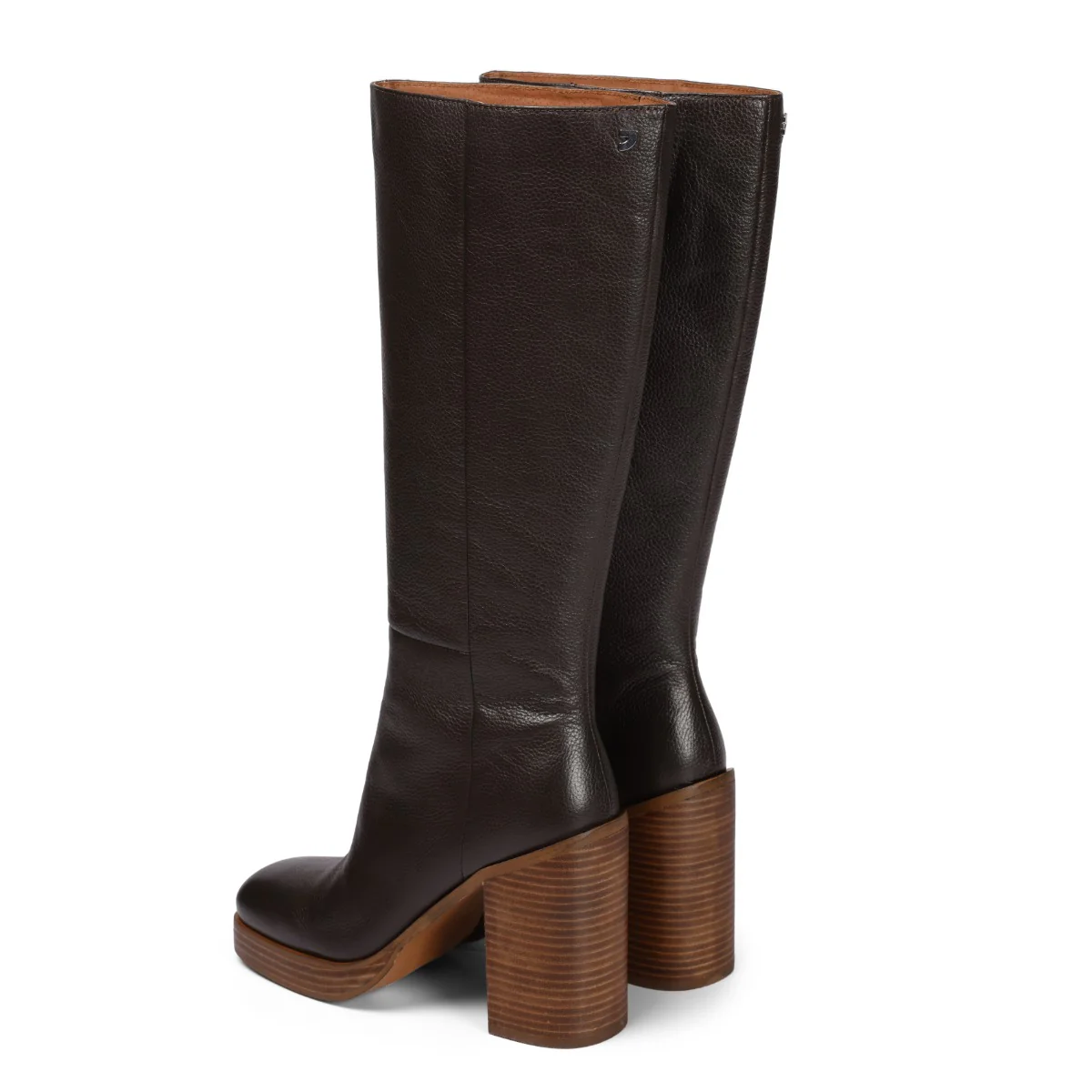 Unstad women's coffee-coloured leather boots with wide heels and platforms - Image 5