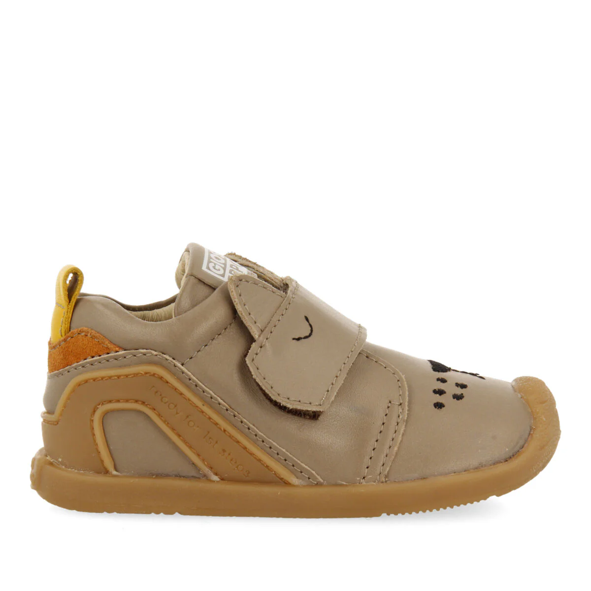 Volin my first gioseppo babies' taupe leather ankle boots with an animal face design