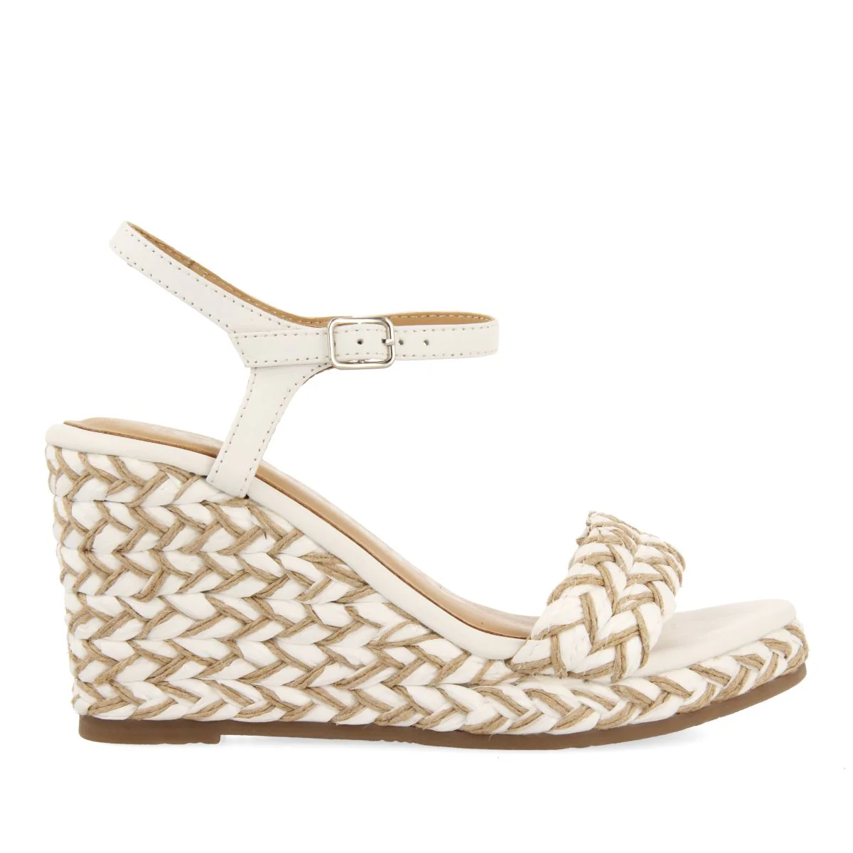 WHITE AND NATURAL HIGH WEDGE SANDALS WITH BRAIDED DETAILS FOR WOMEN TIGARD