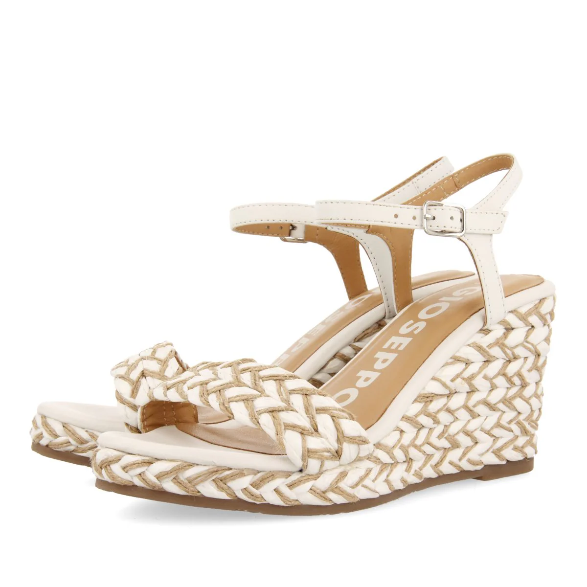 WHITE AND NATURAL HIGH WEDGE SANDALS WITH BRAIDED DETAILS FOR WOMEN TIGARD - Image 2