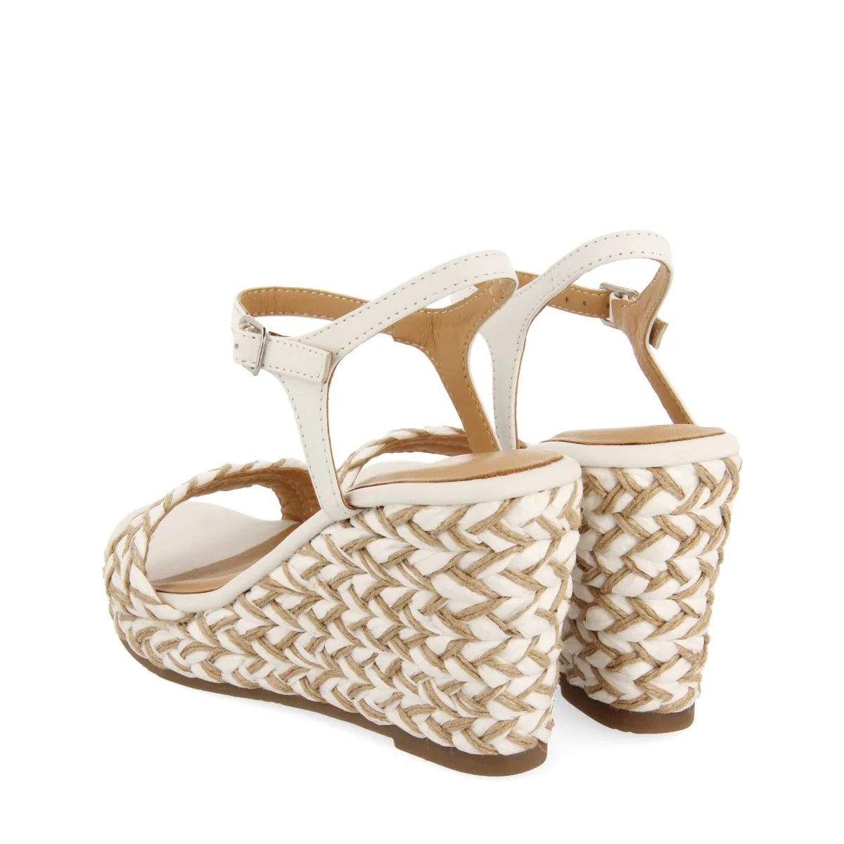 WHITE AND NATURAL HIGH WEDGE SANDALS WITH BRAIDED DETAILS FOR WOMEN TIGARD - Image 3