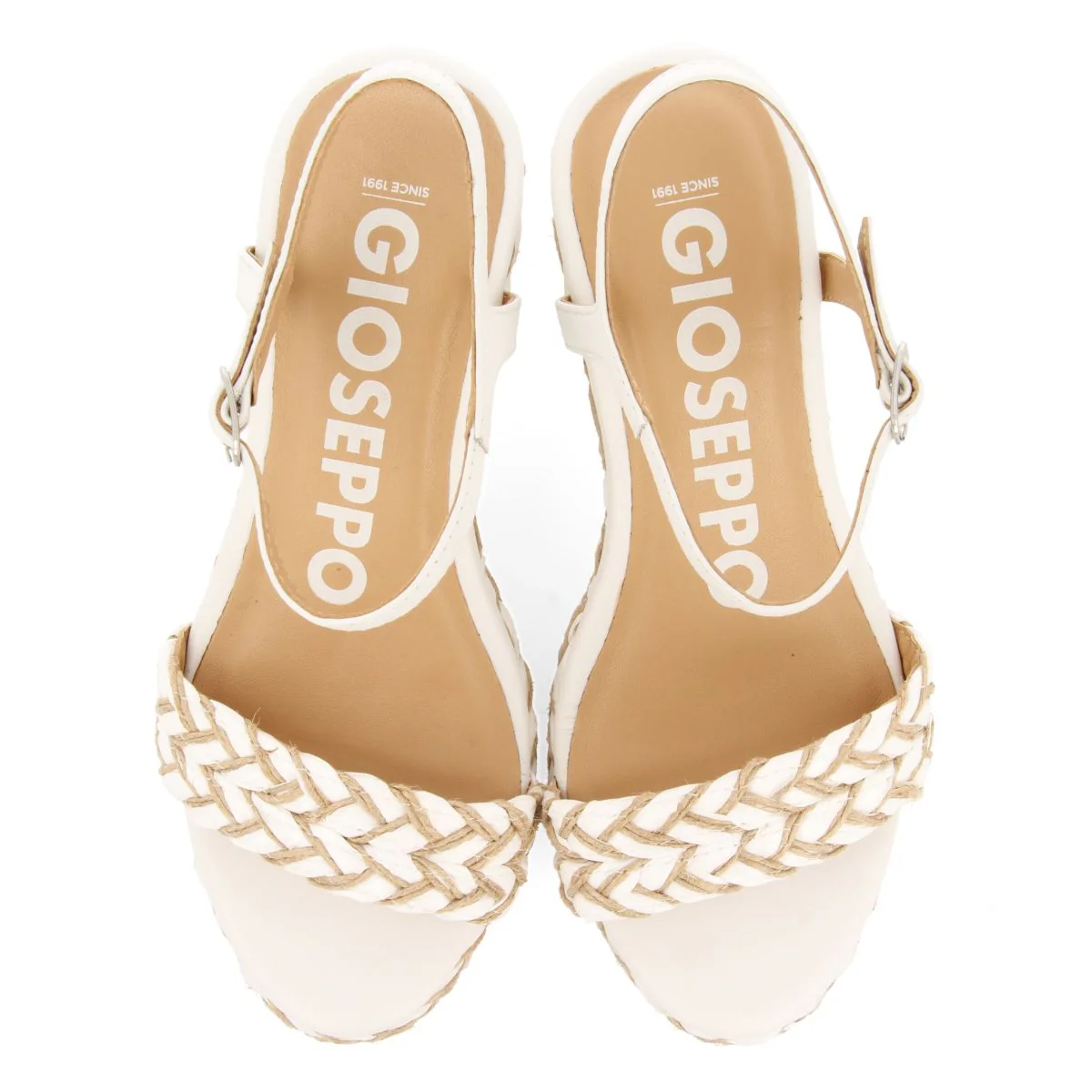 WHITE AND NATURAL HIGH WEDGE SANDALS WITH BRAIDED DETAILS FOR WOMEN TIGARD - Image 4