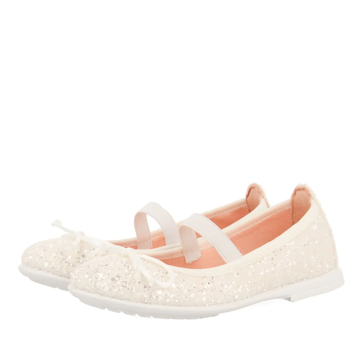 WHITE GLITTER BALLET FLATS WITH ELASTIC STRAP FOR GIRL AND BOY MOLALLA - Image 2