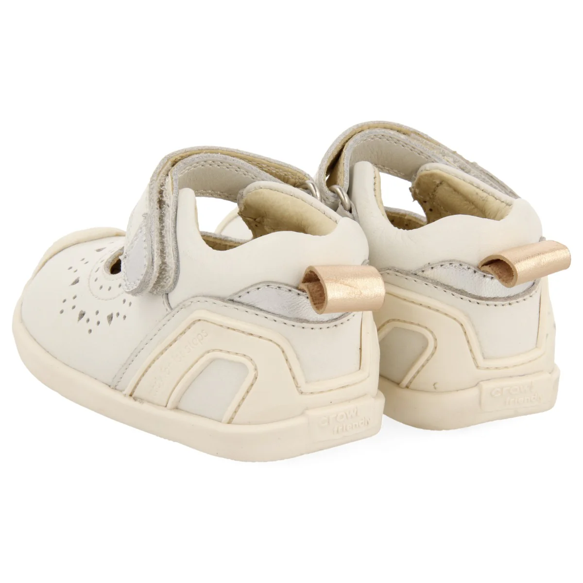 WHITE LEATHER CRAB-STYLE SANDALS WITH FANTASY PERFORATIONS FOR BABY PAIGNTON - Image 3