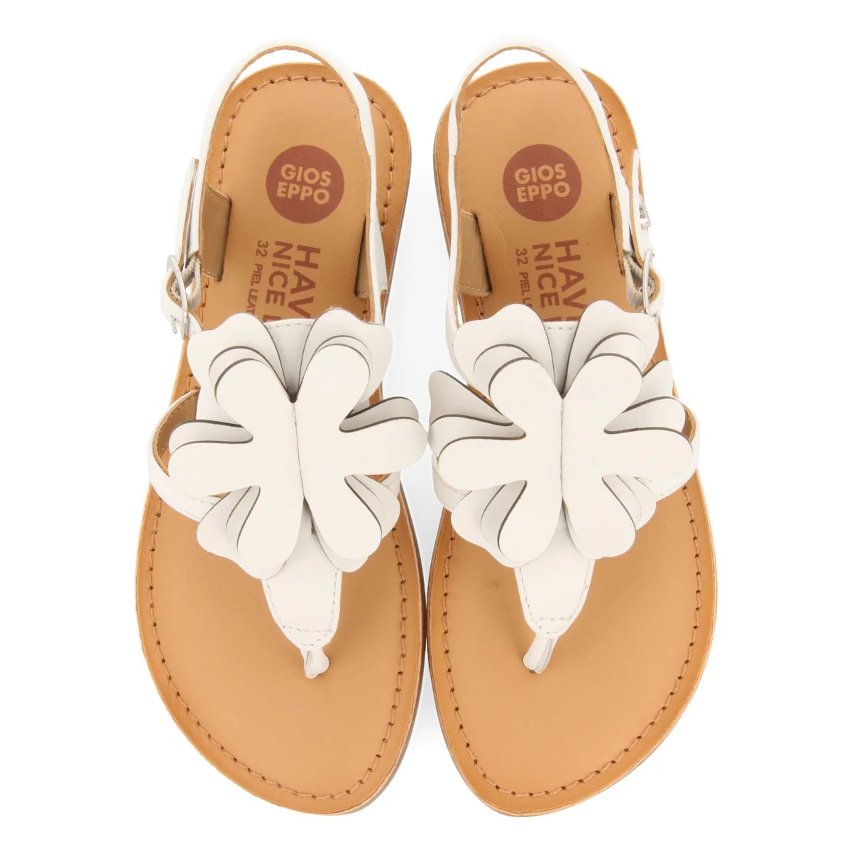 WHITE LEATHER GREEK STYLE SANDALS WITH FLOWER DECORATION FOR GIRL AND BOY SUKE - Image 2