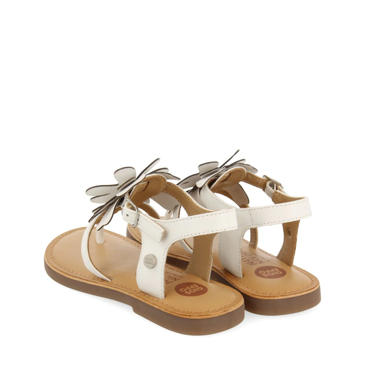 WHITE LEATHER GREEK STYLE SANDALS WITH FLOWER DECORATION FOR GIRL AND BOY SUKE - Image 3