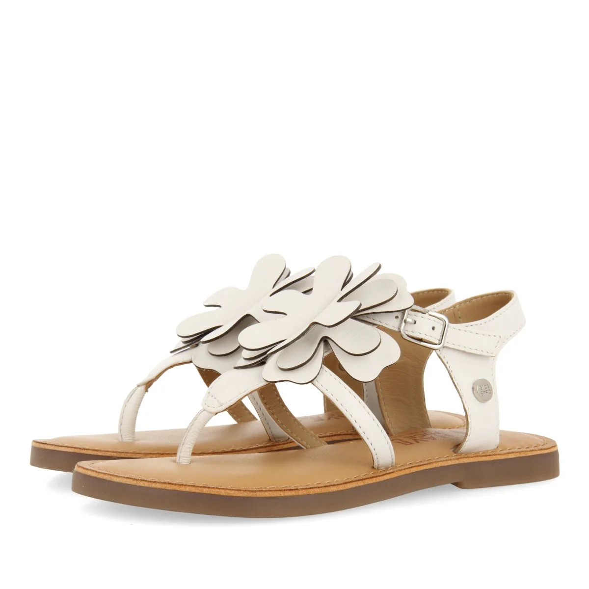 WHITE LEATHER GREEK STYLE SANDALS WITH FLOWER DECORATION FOR GIRL AND BOY SUKE - Image 4