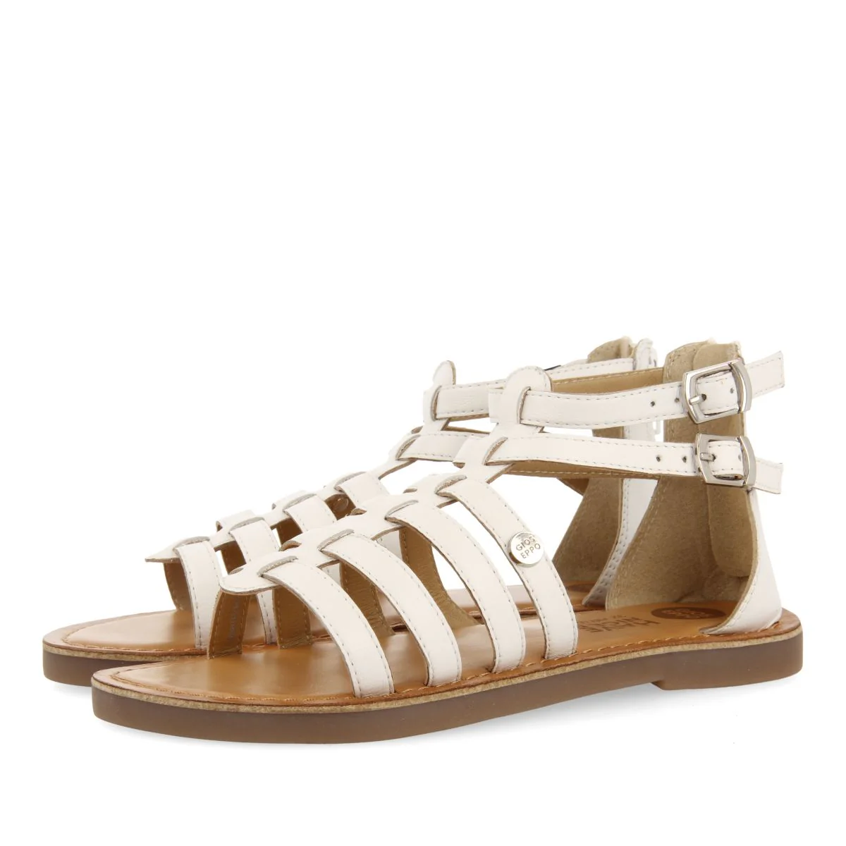 WHITE LEATHER ROMAN STYLE SANDALS FOR GIRL AND BOY BENICIA - Image 2