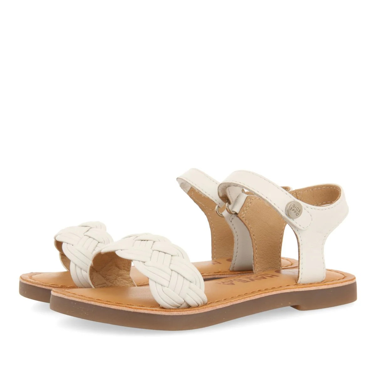 WHITE LEATHER SANDALS WITH BRAIDING AND ADJUSTABLE CLOSURE FOR GIRL AND BOY MANASTIR - Image 2