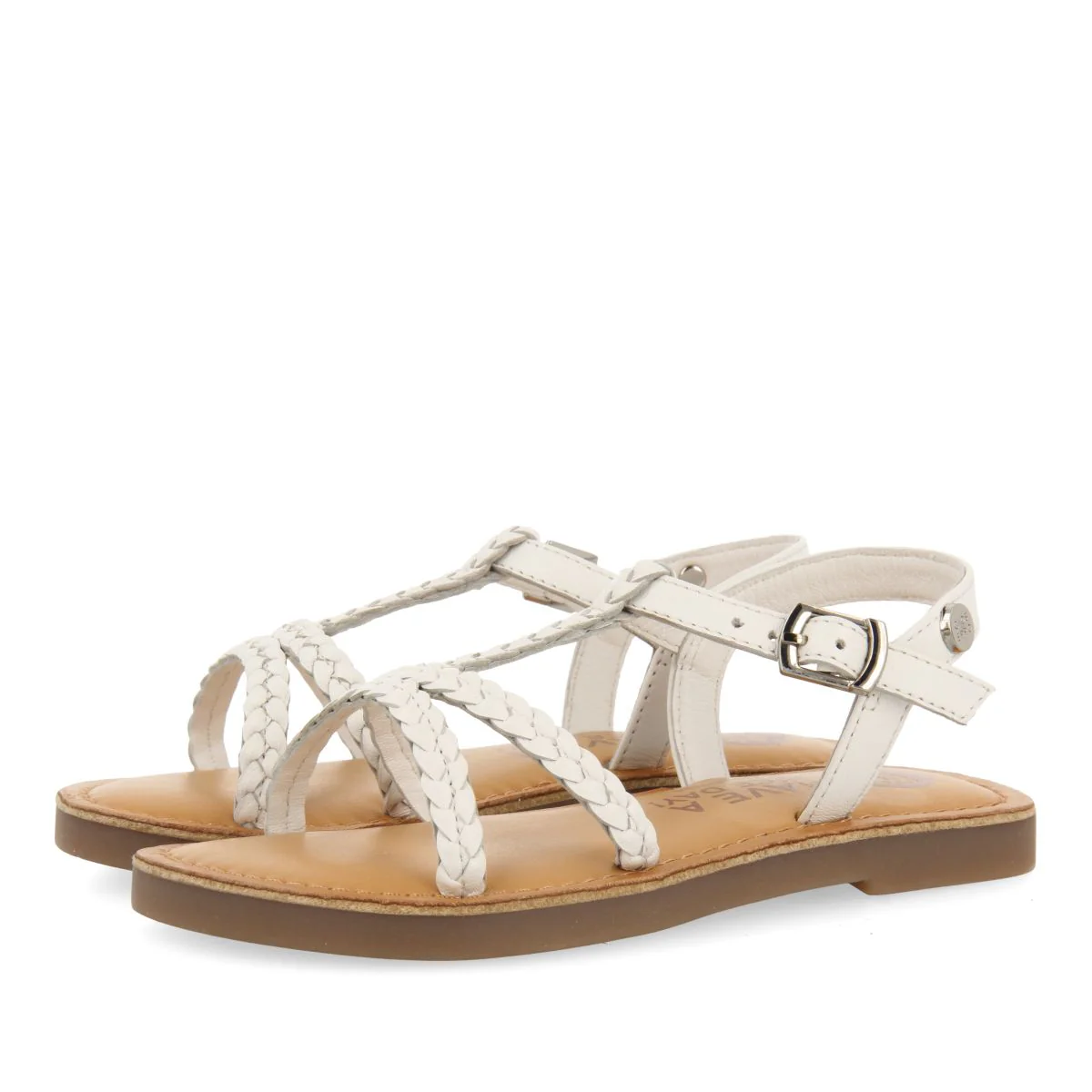 WHITE LEATHER SANDALS WITH BRAIDING FOR GIRL AND BOY CINISI - Image 2