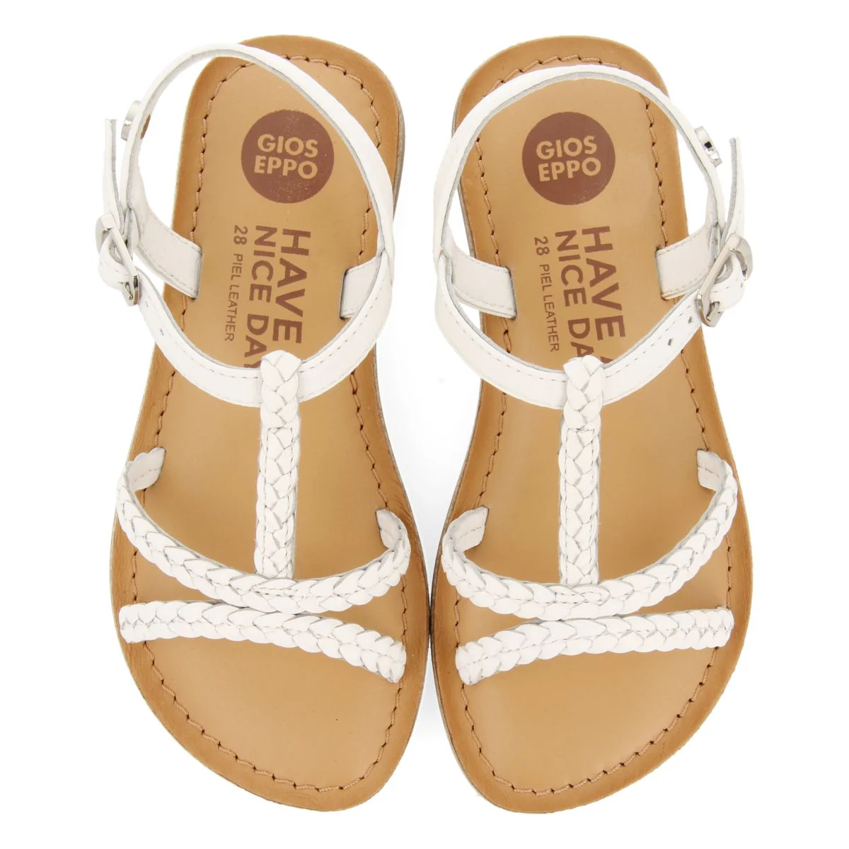WHITE LEATHER SANDALS WITH BRAIDING FOR GIRL AND BOY CINISI - Image 4