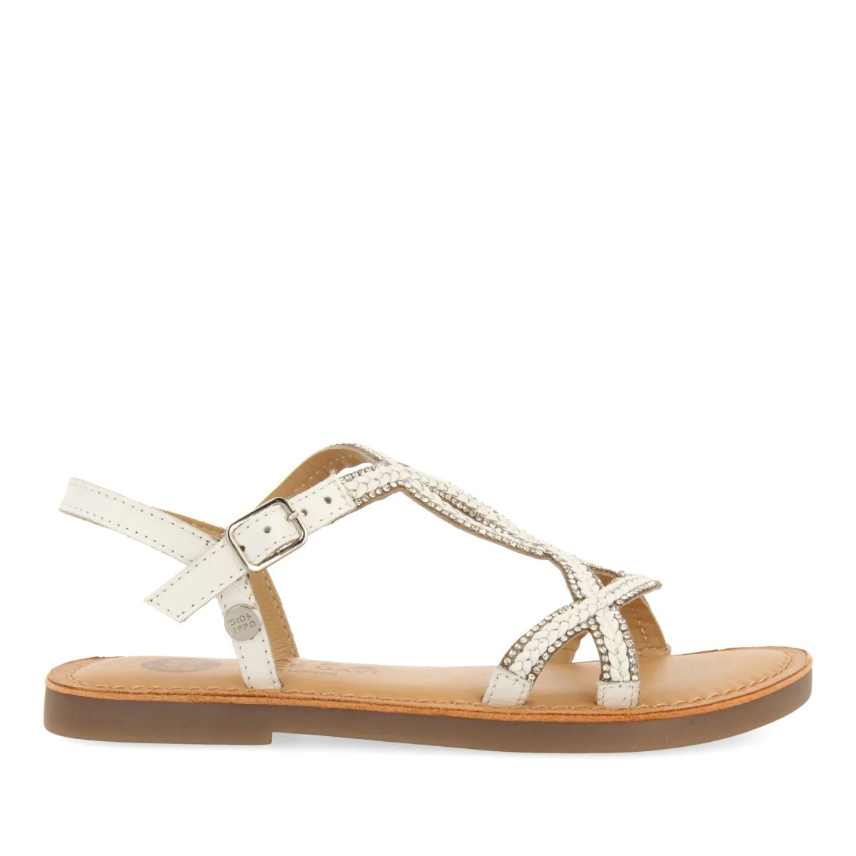 WHITE LEATHER SANDALS WITH EMBELLISHMENTS FOR GIRL AND BOY AUCILLA