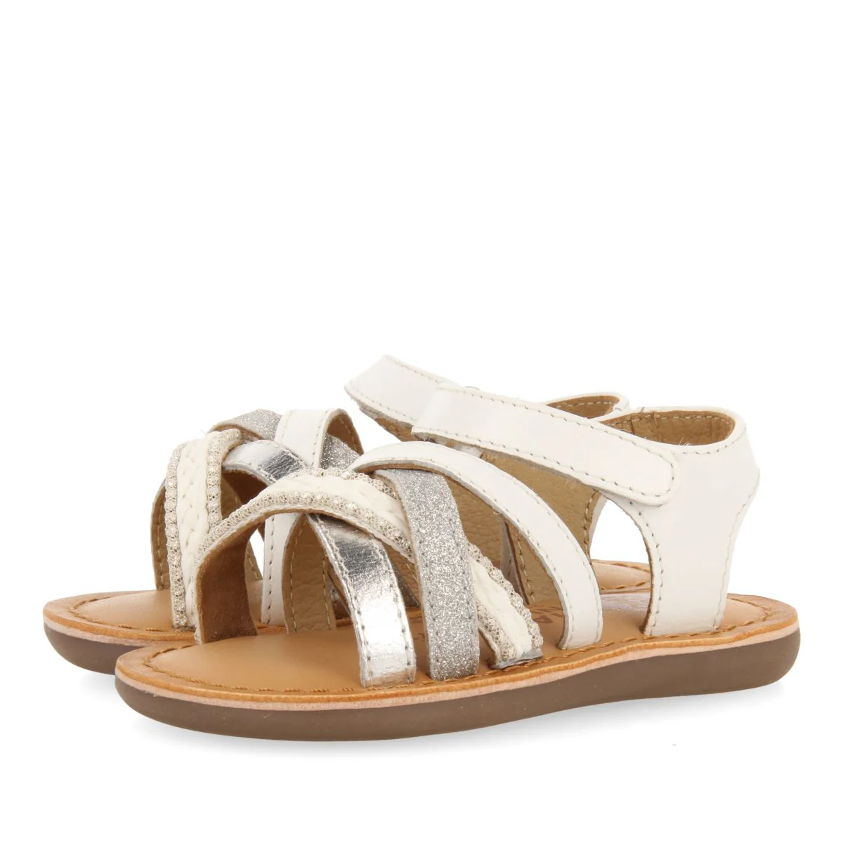 WHITE LEATHER SANDALS WITH EMBROIDERY IN RAFFIA, GLITTER AND METALLIC ACCENTS FOR BABY ILOK - Image 2