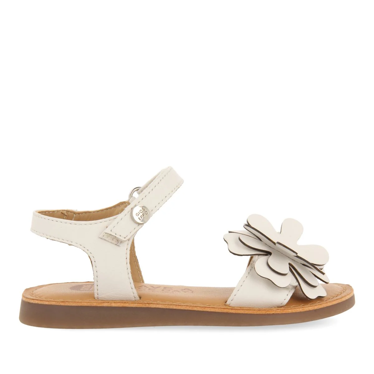 WHITE LEATHER SANDALS WITH FLOWER EMBELLISHMENT FOR GIRL AND BOY TAKILMA