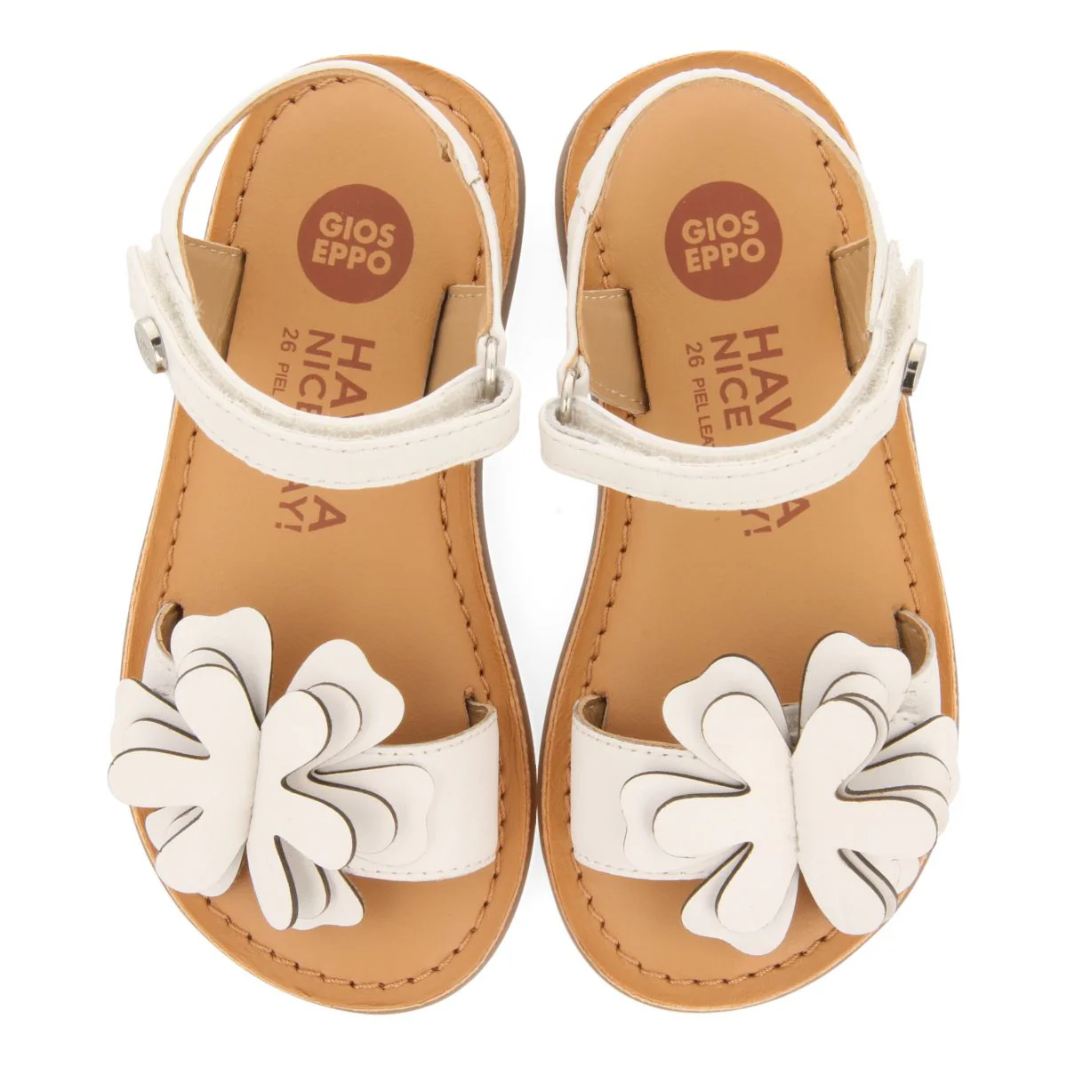 WHITE LEATHER SANDALS WITH FLOWER EMBELLISHMENT FOR GIRL AND BOY TAKILMA - Image 2