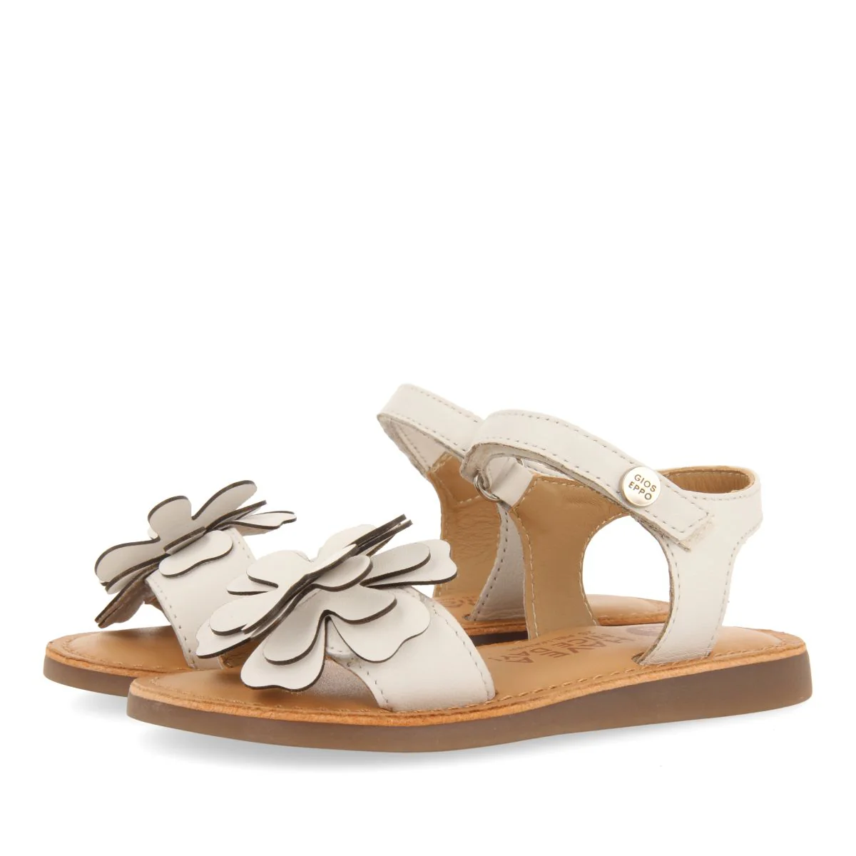 WHITE LEATHER SANDALS WITH FLOWER EMBELLISHMENT FOR GIRL AND BOY TAKILMA - Image 4