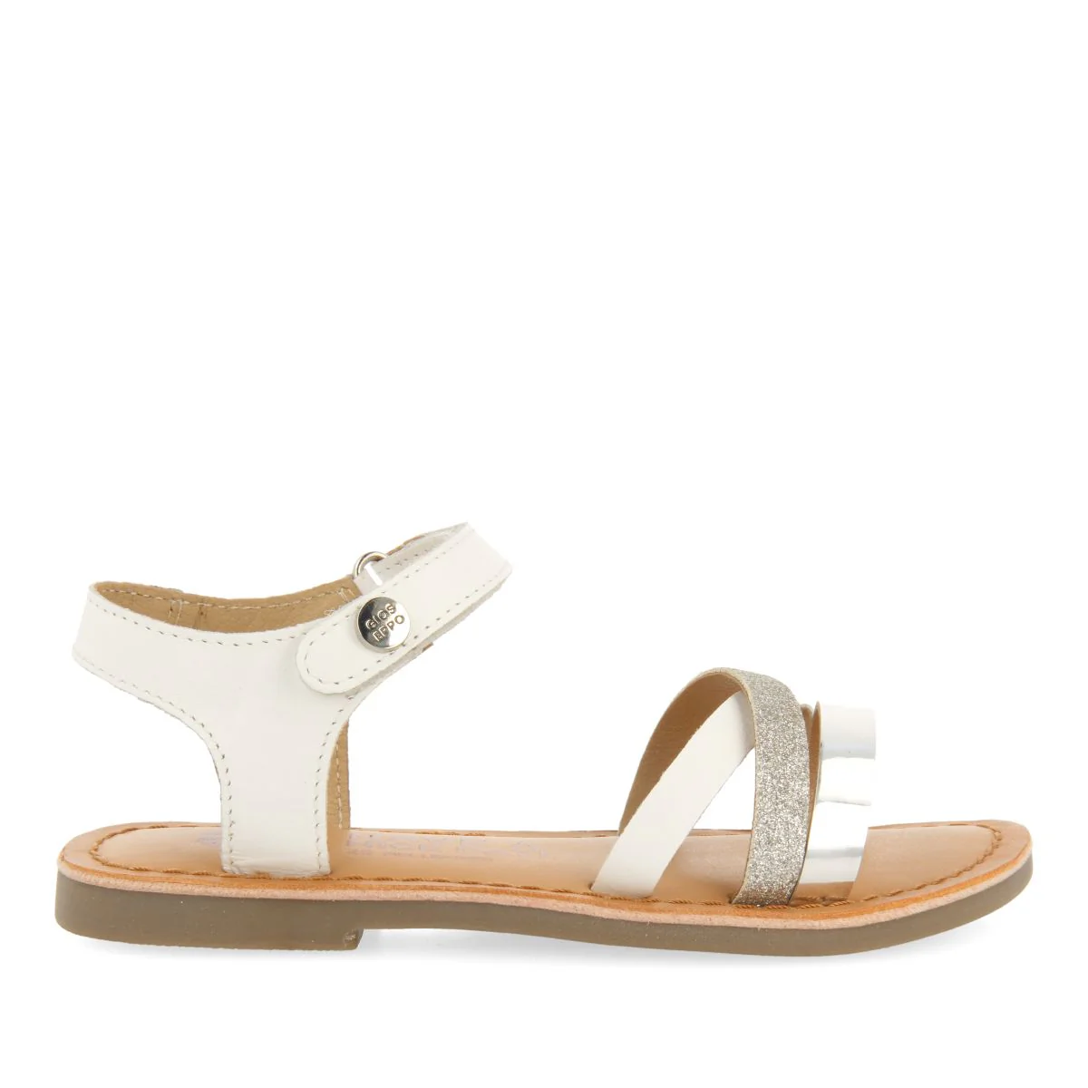 WHITE LEATHER SANDALS WITH GLITTER AND METALLIC DETAILS FOR GIRL AND BOY LAWTEY