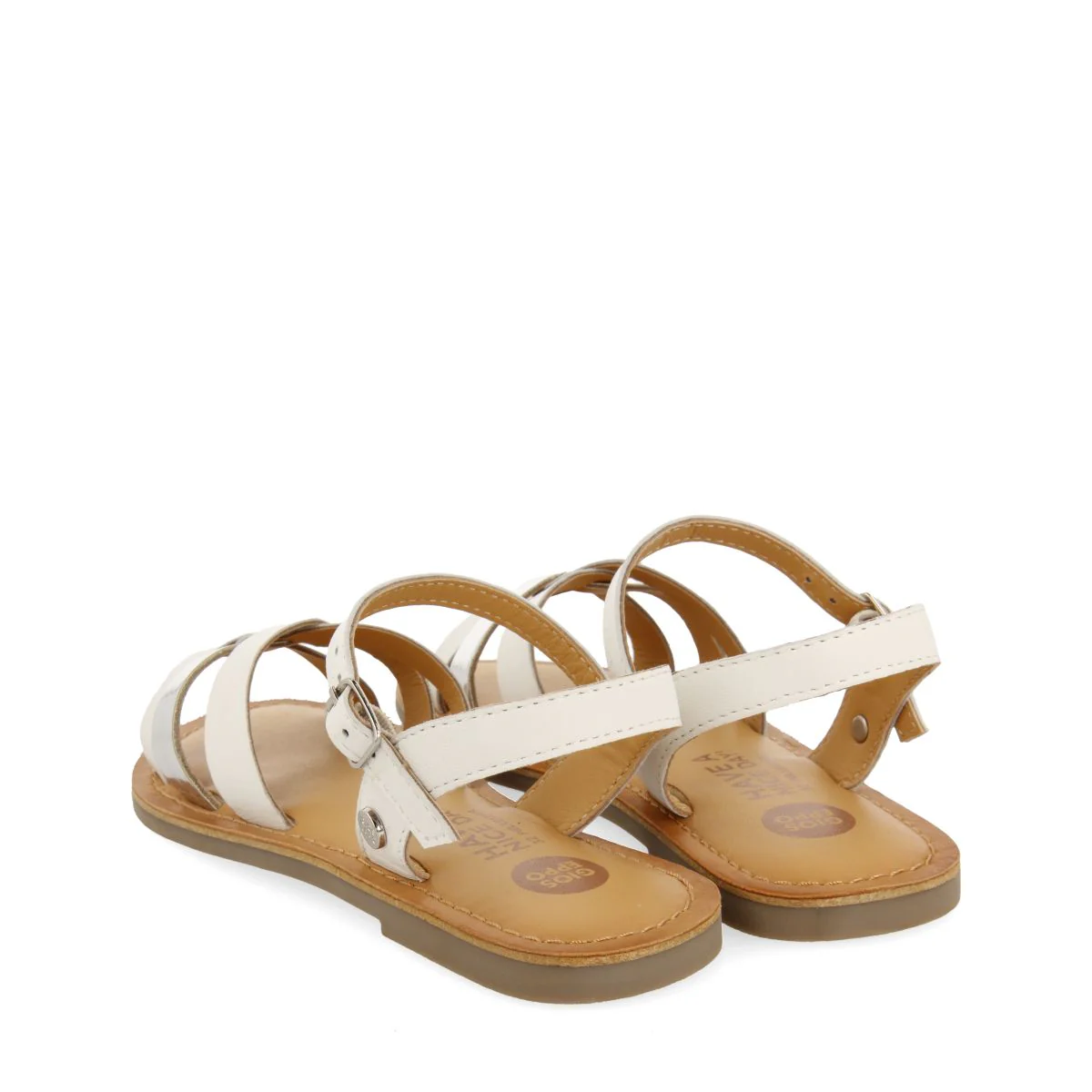 WHITE LEATHER SANDALS WITH METALLIC DETAIL FOR GIRL AND BOY IMBLER - Image 3