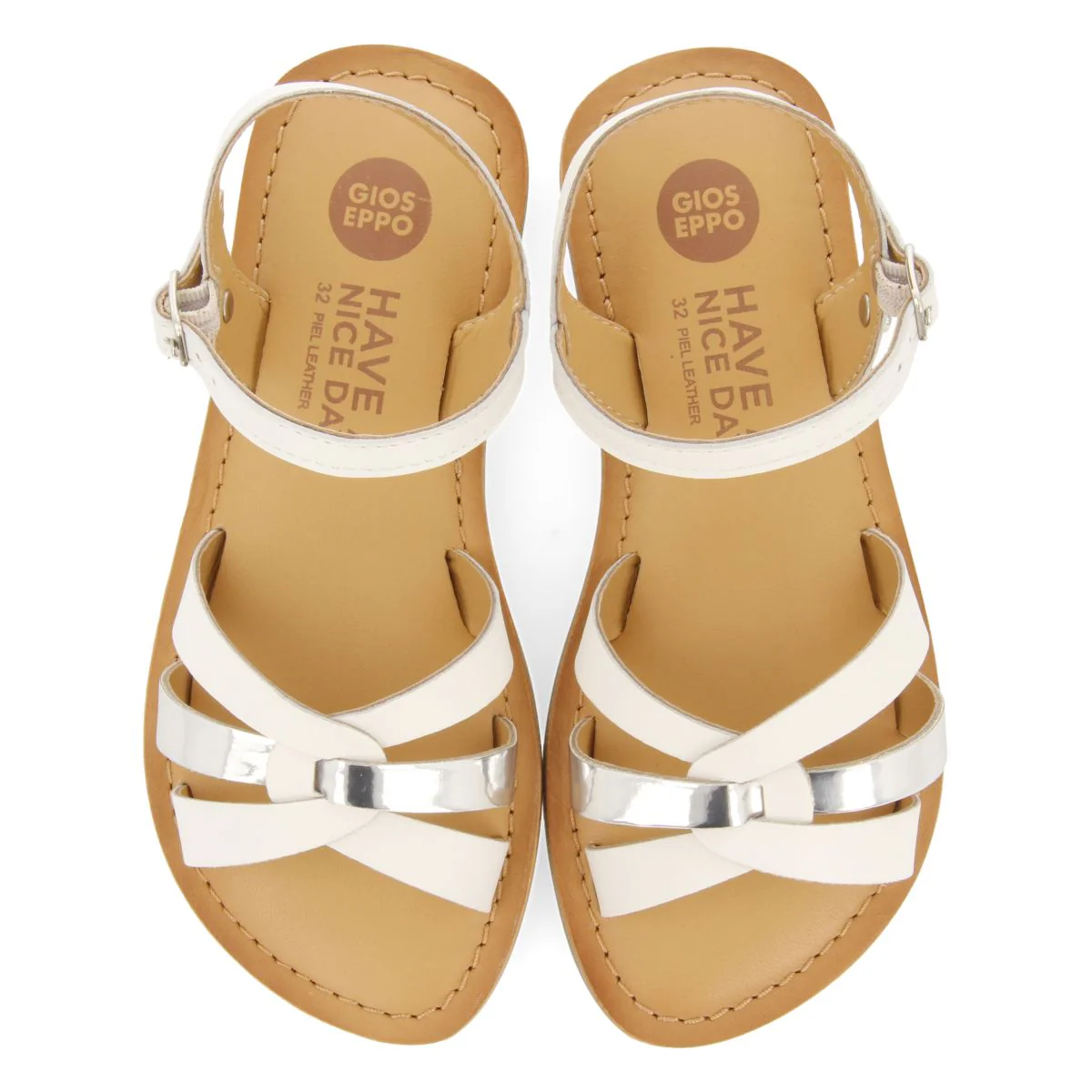 WHITE LEATHER SANDALS WITH METALLIC DETAIL FOR GIRL AND BOY IMBLER - Image 4