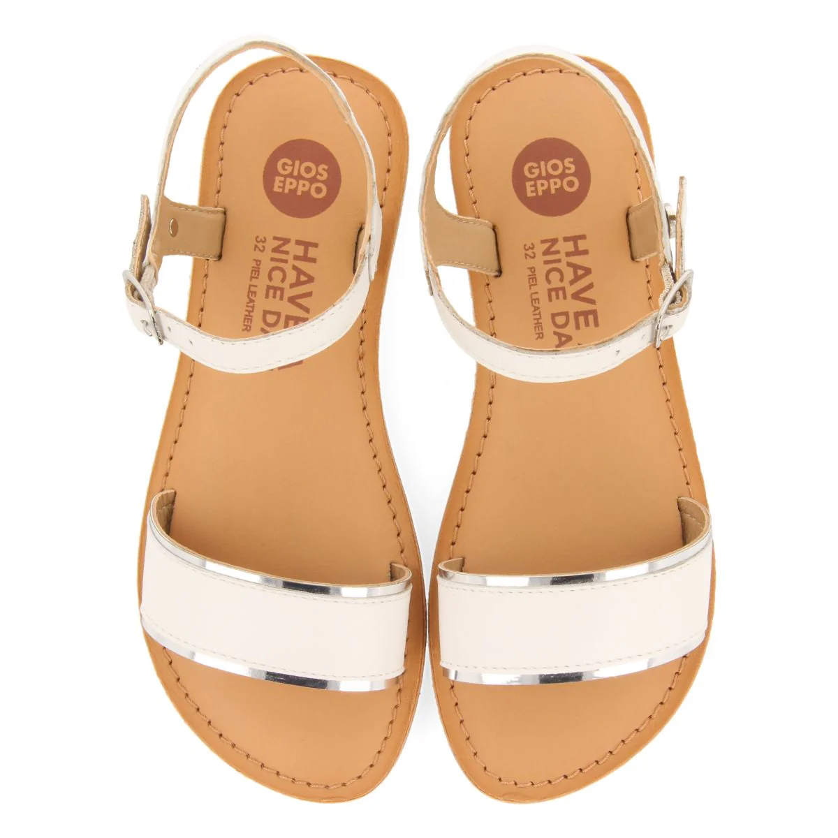 WHITE LEATHER SANDALS WITH METALLIC DETAILS FOR GIRLS ISHEM - Image 4