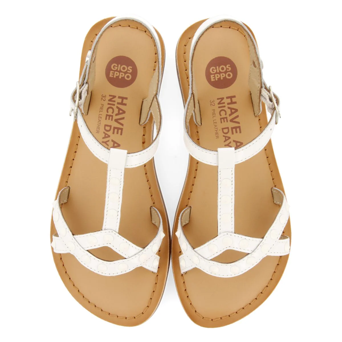 WHITE LEATHER SANDALS WITH STUDS FOR GIRL AND BOY STIBB - Image 2