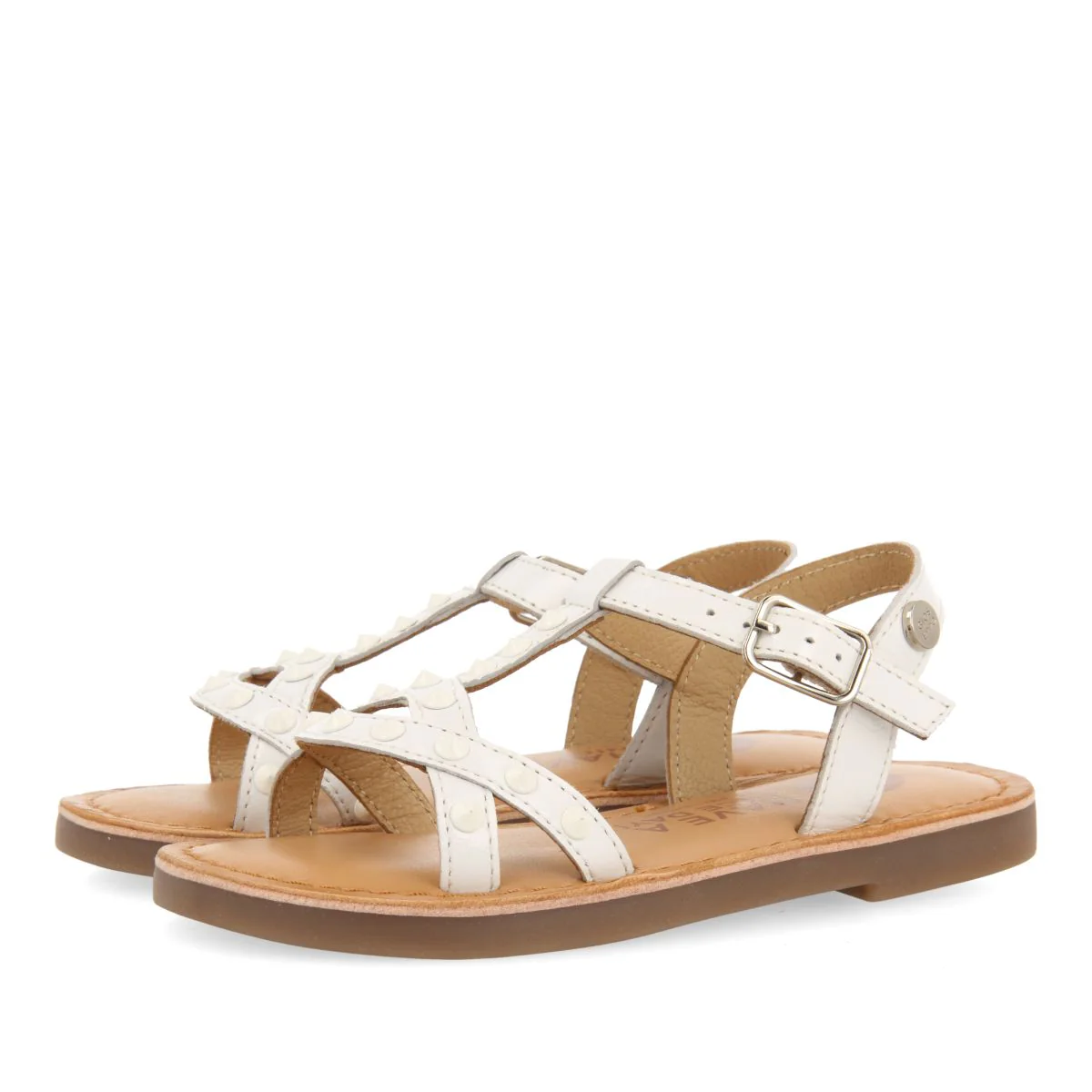 WHITE LEATHER SANDALS WITH STUDS FOR GIRL AND BOYMAWES - Image 2