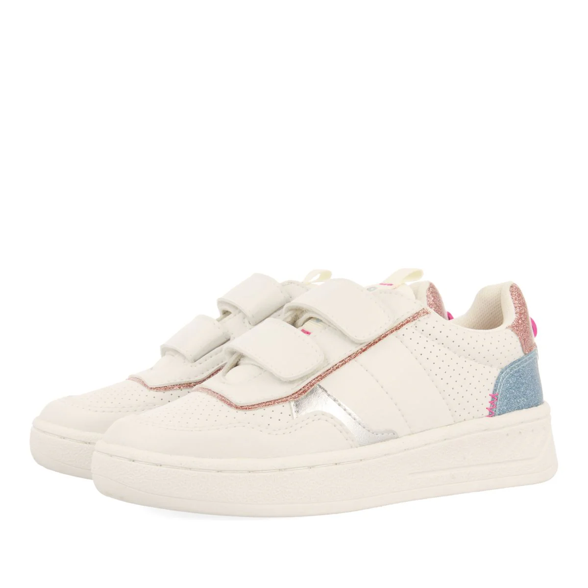 WHITE RETRO STYLE SNEAKERS WITH GLITTER AND COLOR DETAILS FOR GIRL AND BOY BLERIM - Image 2