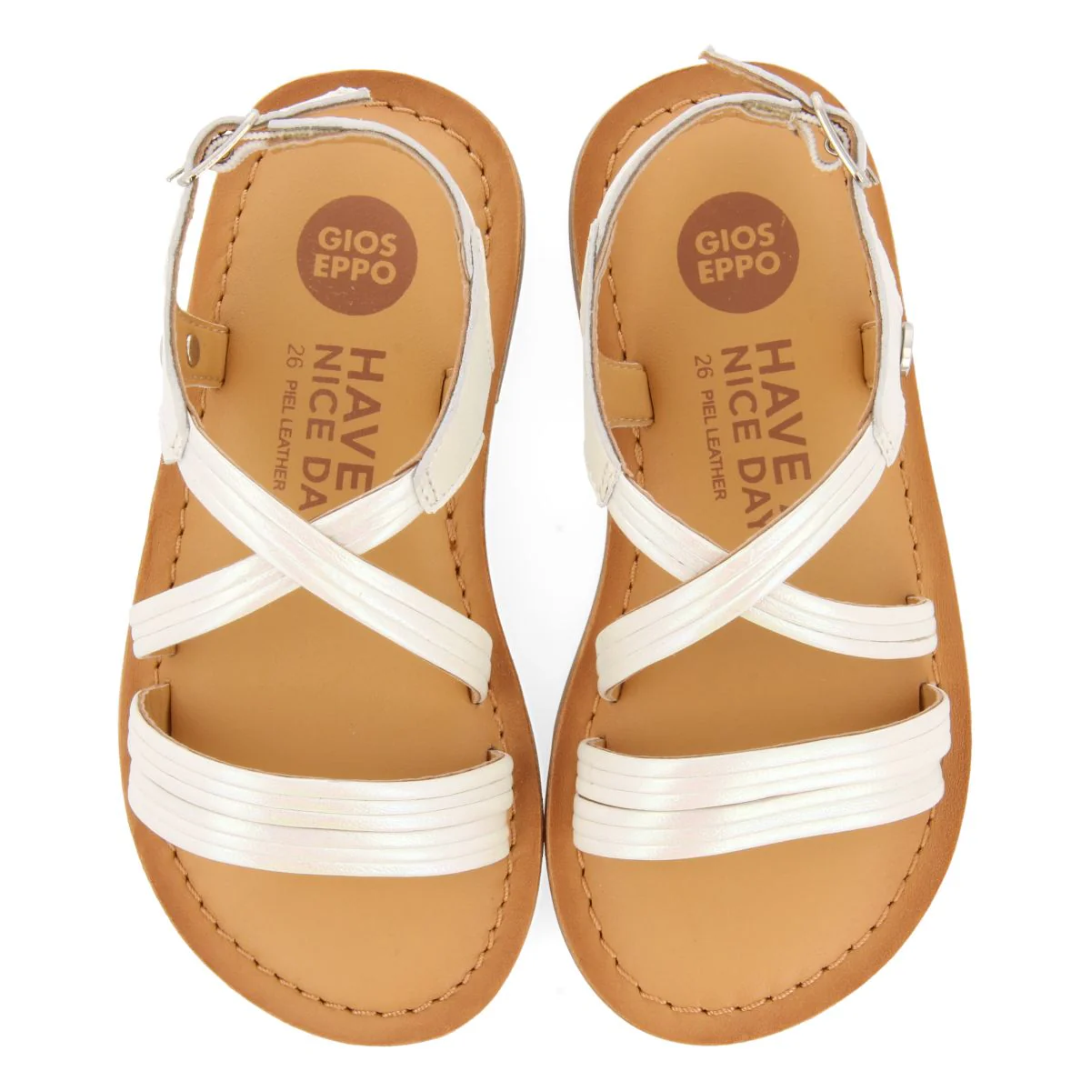 WHITE SANDALS WITH TUBULAR STRAPS IN LEATHER FOR GIRL AND BOY KERRIER - Image 4
