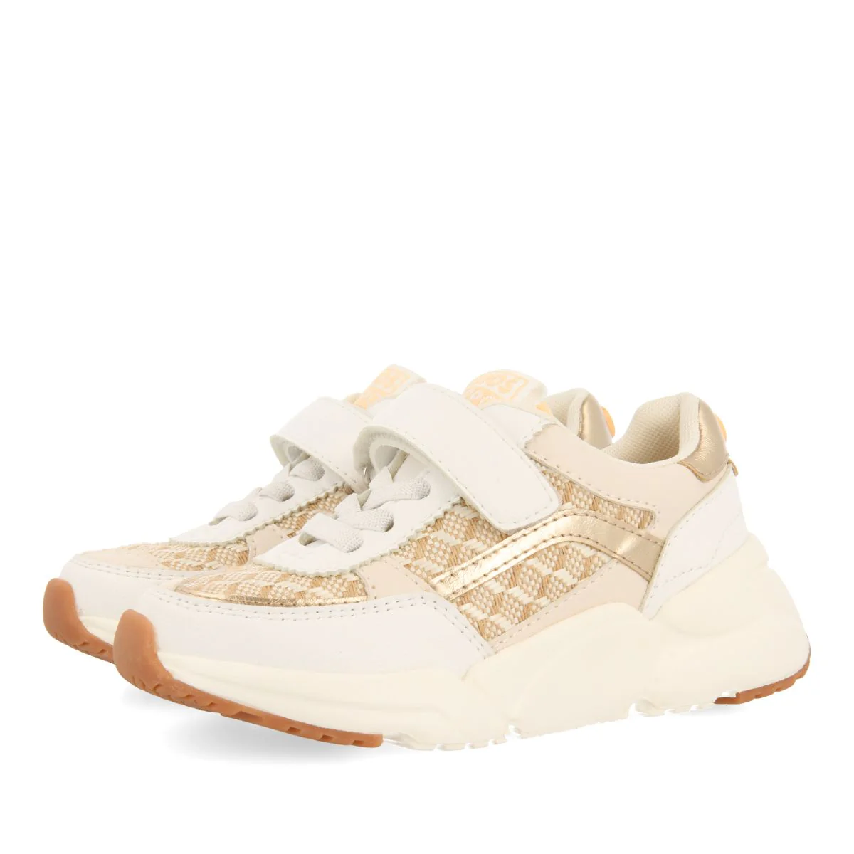 WHITE SNEAKERS WITH RAFIA DETAILS AND METALLIC ACCENTS FOR GIRL AND BOY KUKUR - Image 3