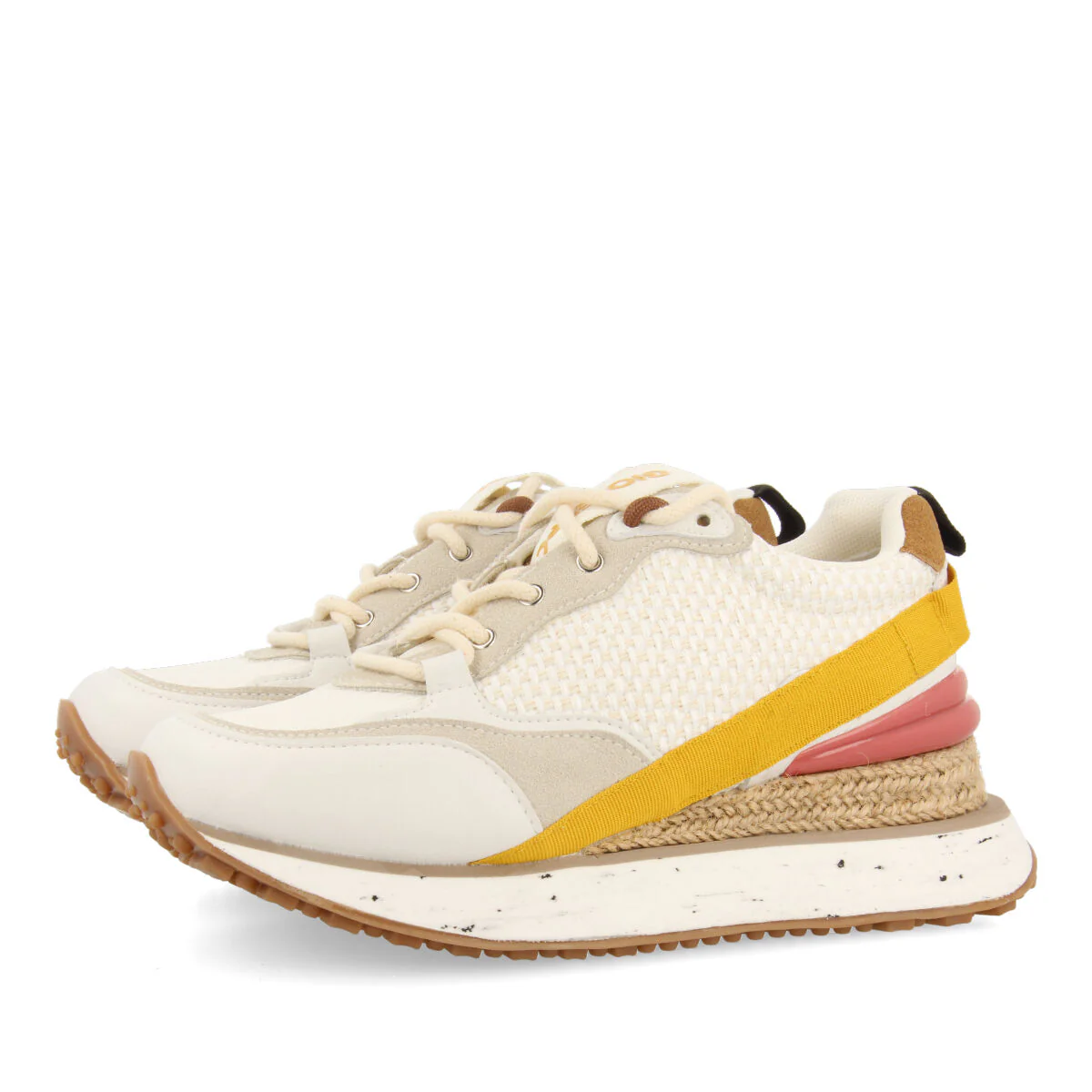 Wittes women's textured white sneakers with details and jute wedges - Image 2